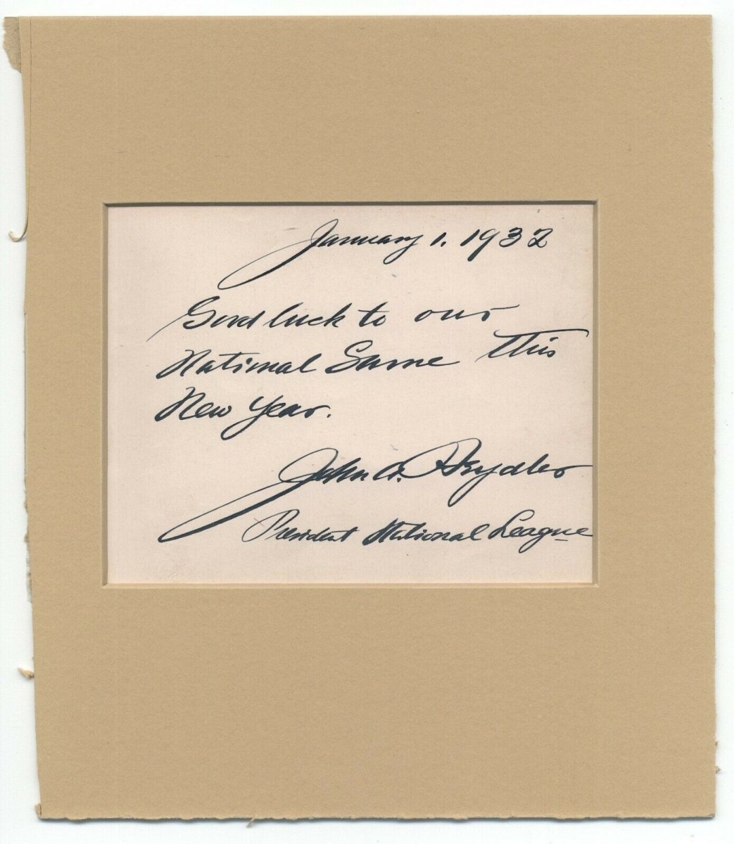 JOHN HEYDLER President NL Baseball Signed Letter Autograph Handwritten JSA LOA