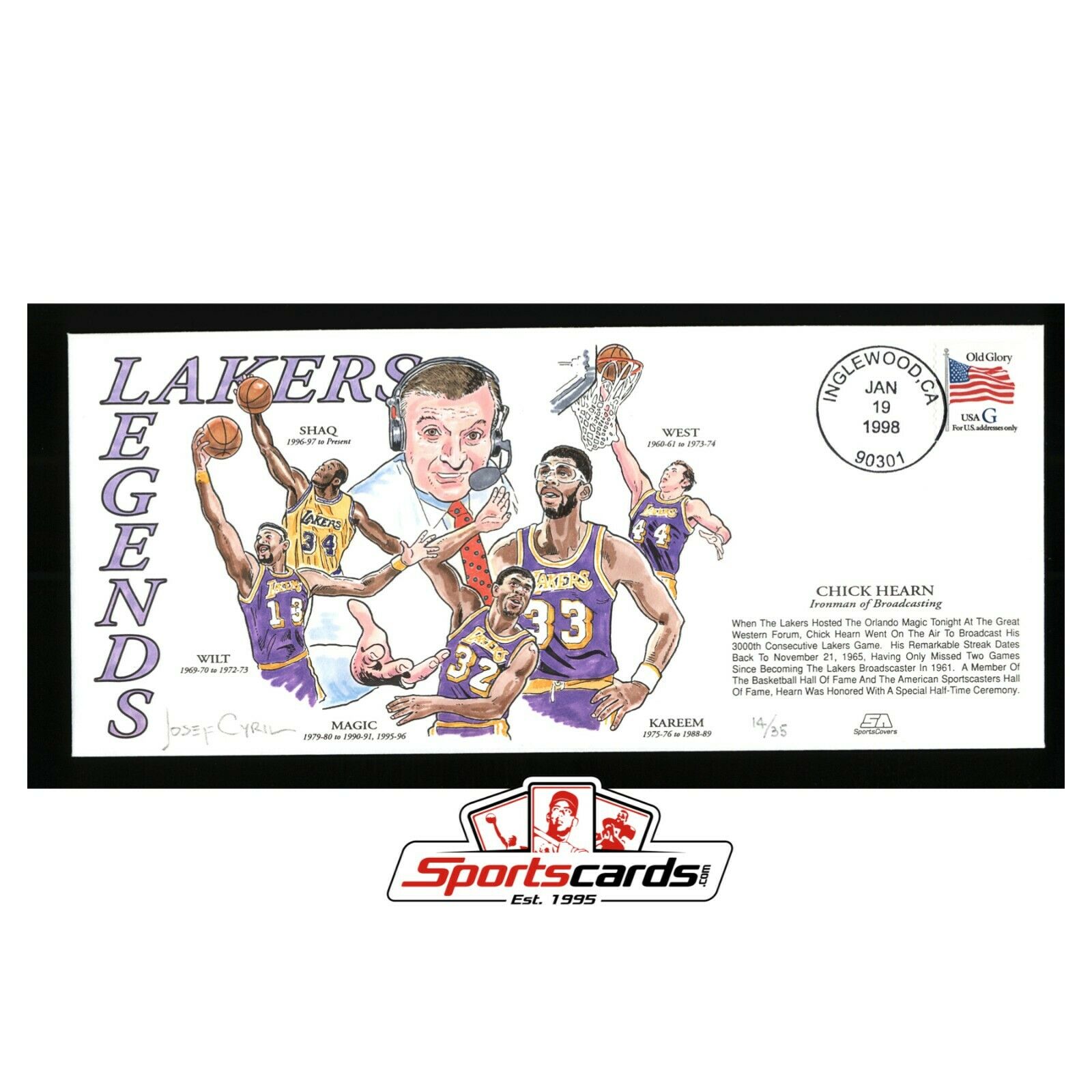 Chuck Hearn Hand Painted Cachet Limited Edition 14/35 Lakers Legends