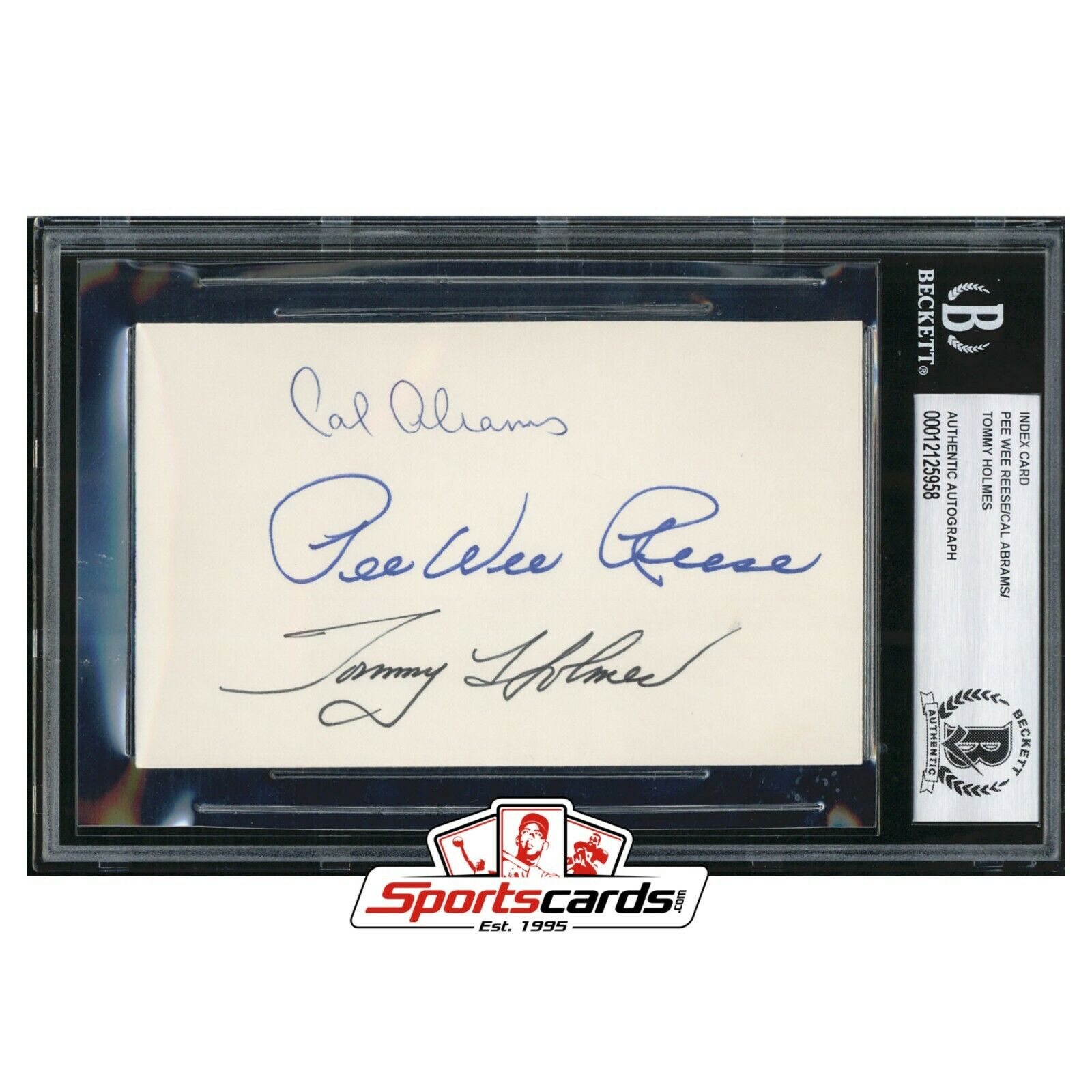 Pee Wee Reese Cal Abrams Tommy Holmes Signed 3x5 Index Beckett Authentic Auto