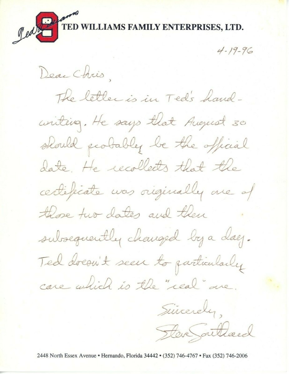 Ted Williams Signed 1940 Handwritten Signed Letter to Mistress w/ Great Content