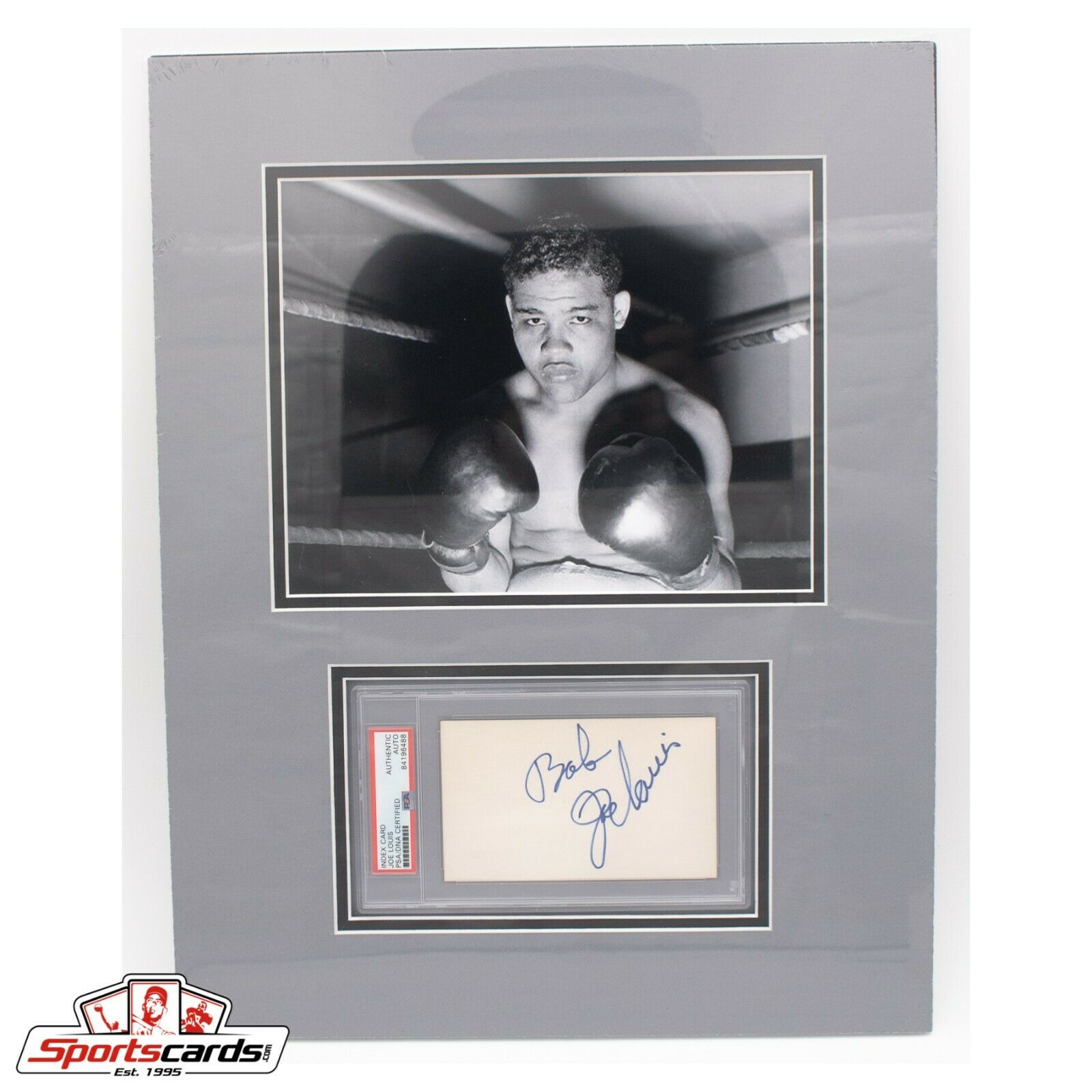 Joe Louis PSA/DNA Signed 3x5 Index Card Matted w/ 8x10 Photo 14x18 overall