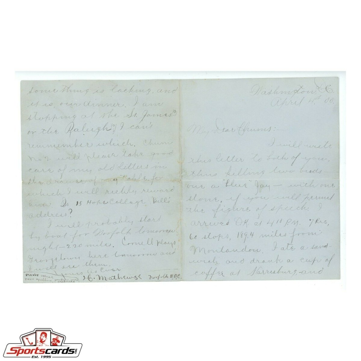 Christy Mathewson 1900 Rookie Handwritten Signed Auto Letter BAS JSA PSA LOAs