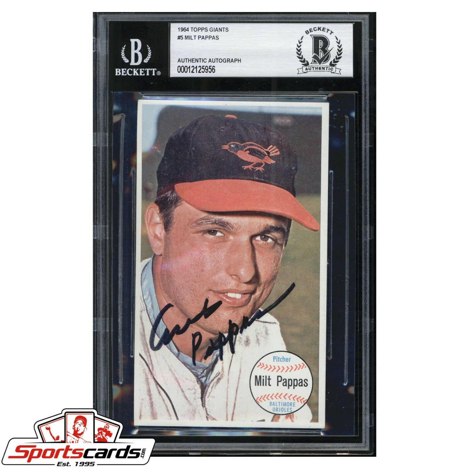 Milt Pappas Signed 1964 Topps Giants Card Beckett Authentic Auto