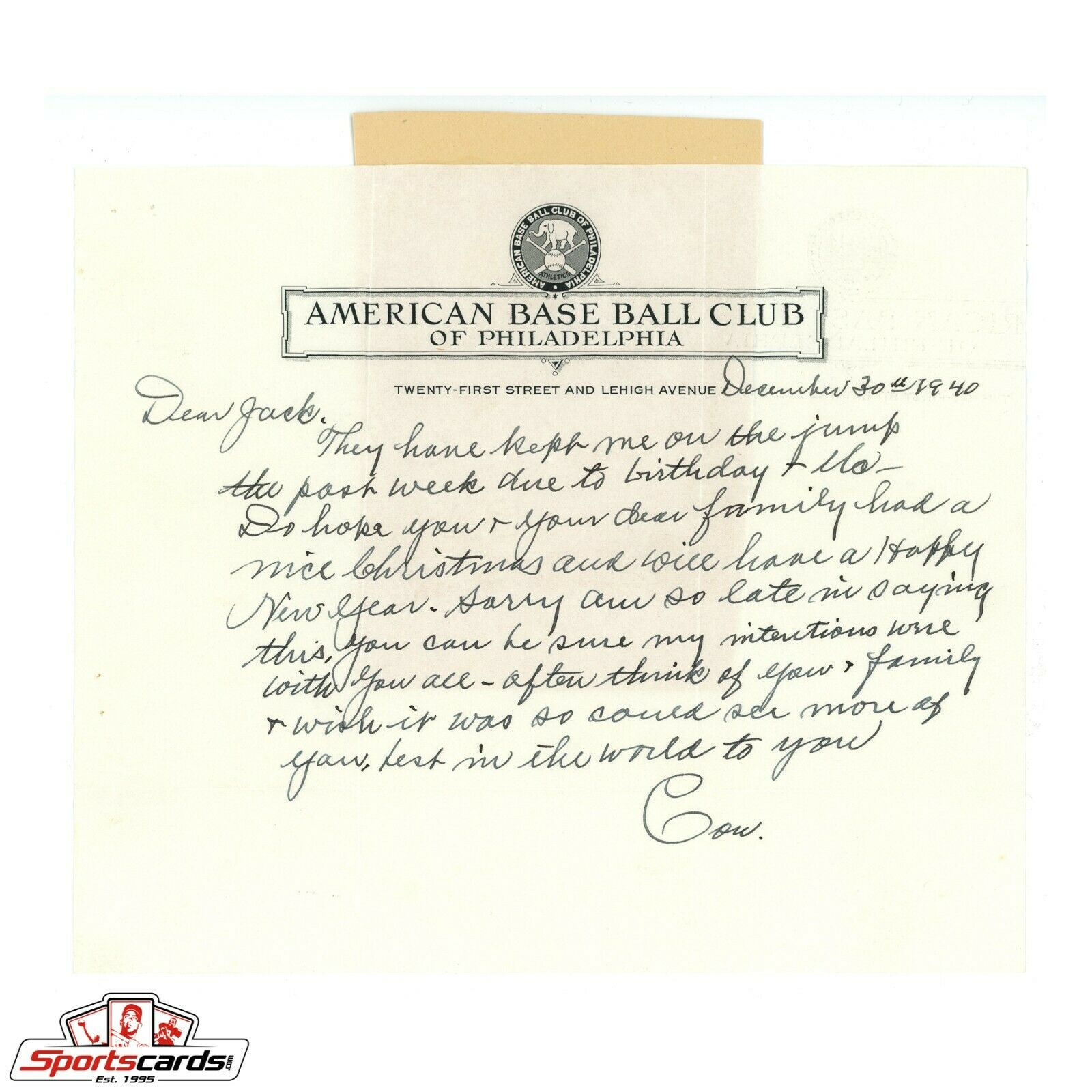 Connie Mack Signed Handwritten Autographed Letter