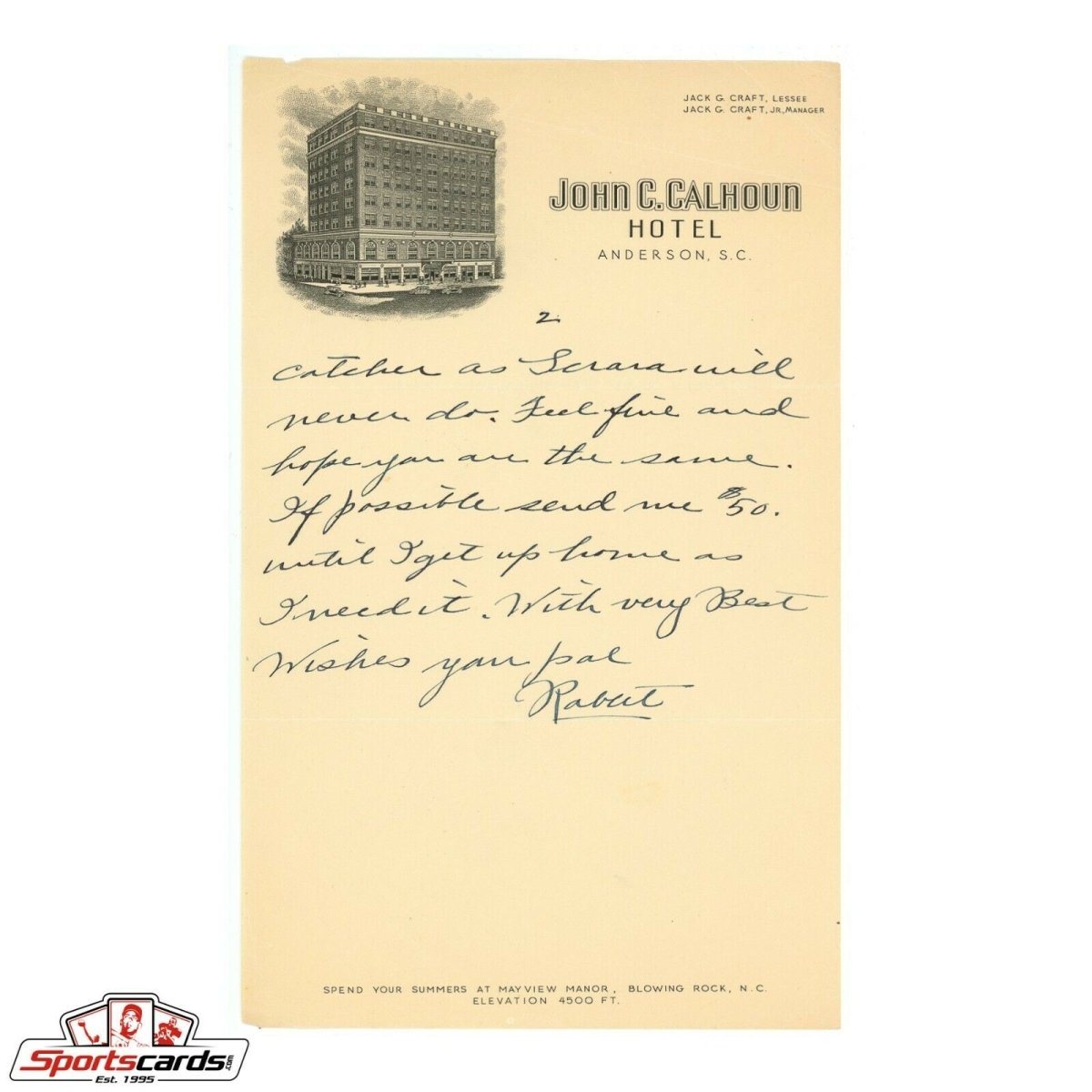 Rabbit Maranville Signed Autographed Handwritten Letter HOF