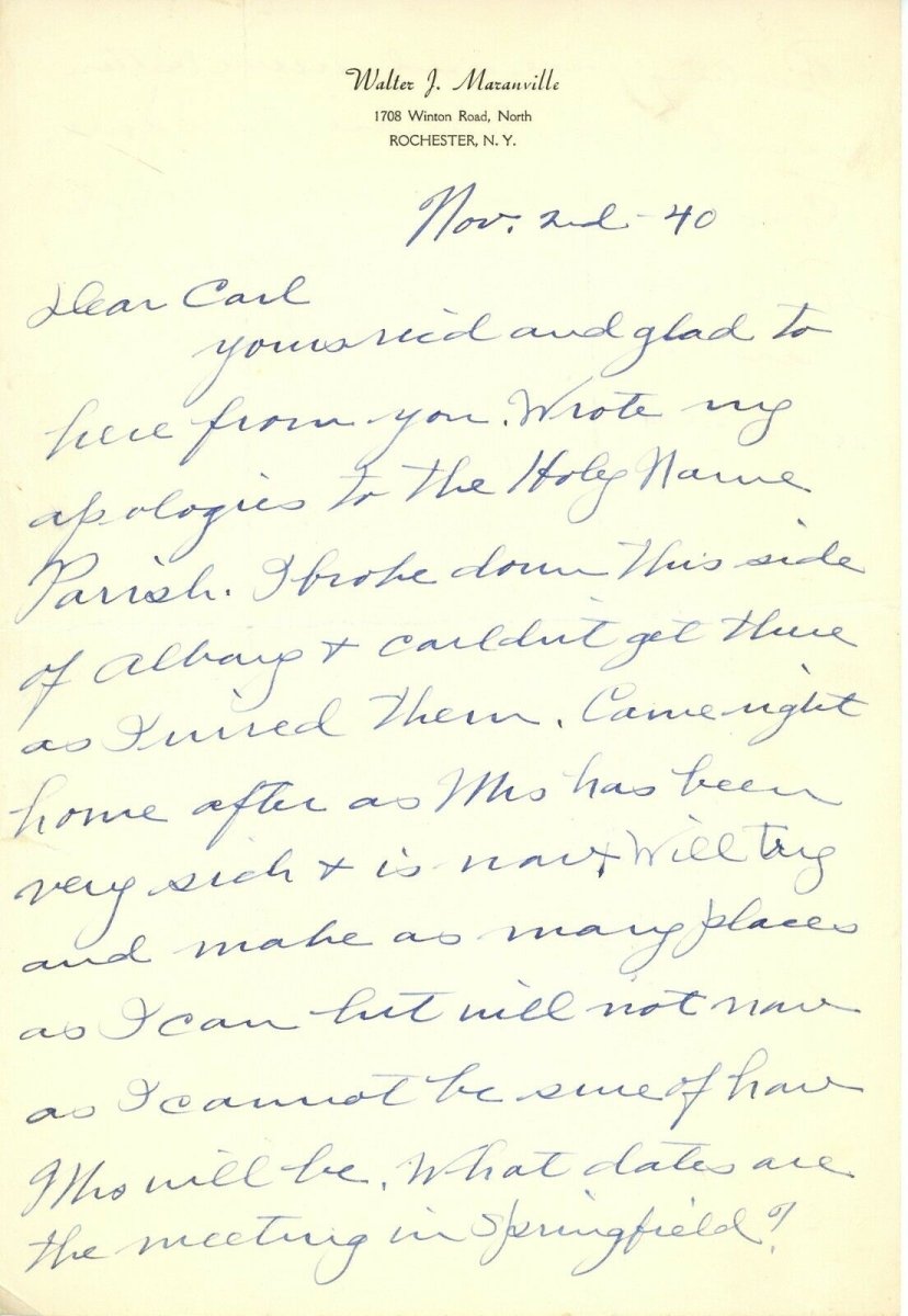 Rabbit Maranville Signed Autographed Handwritten Letter HOF