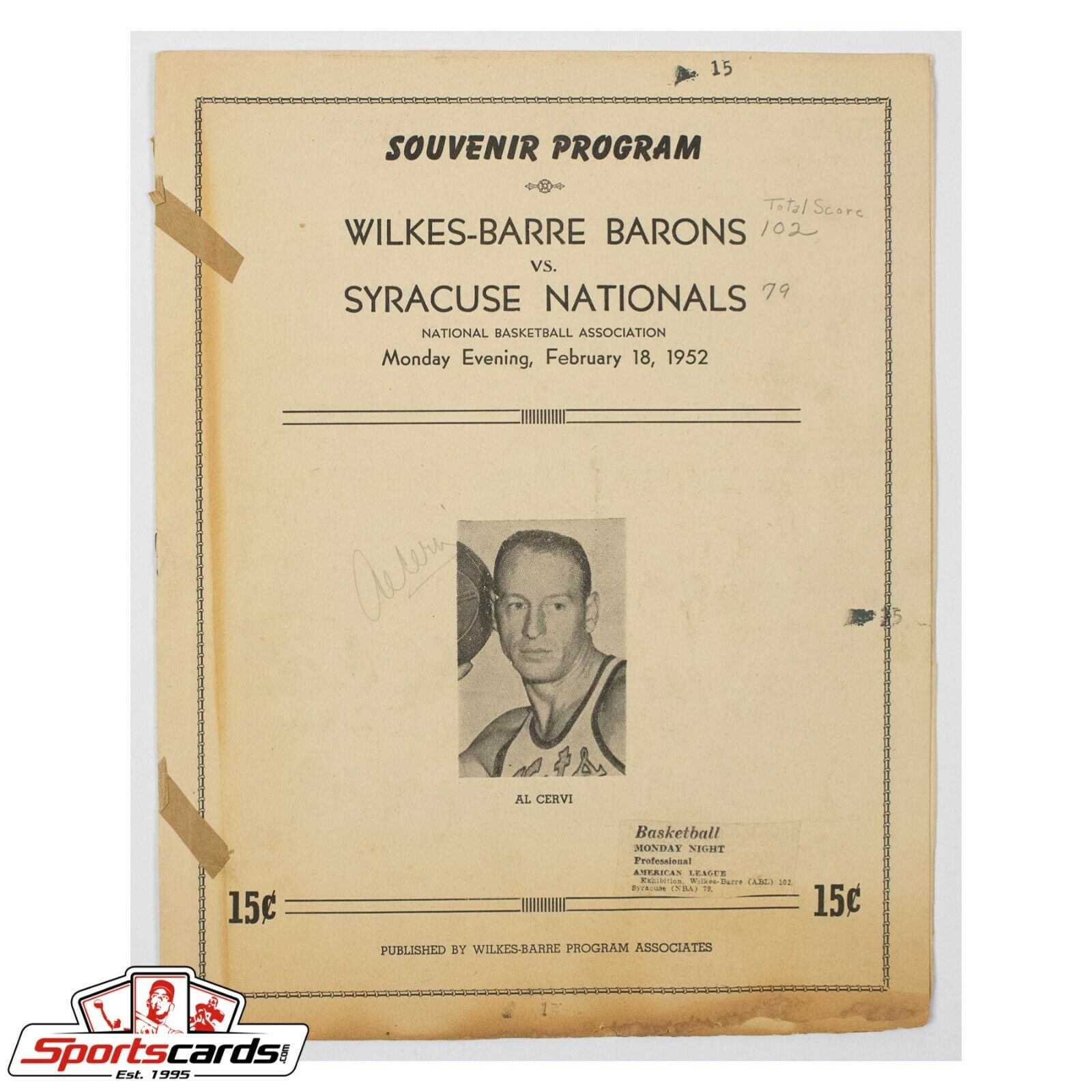 Signed 1952 Basketball Souvenir Program Barons vs Nationals Red Rocha, Schayes