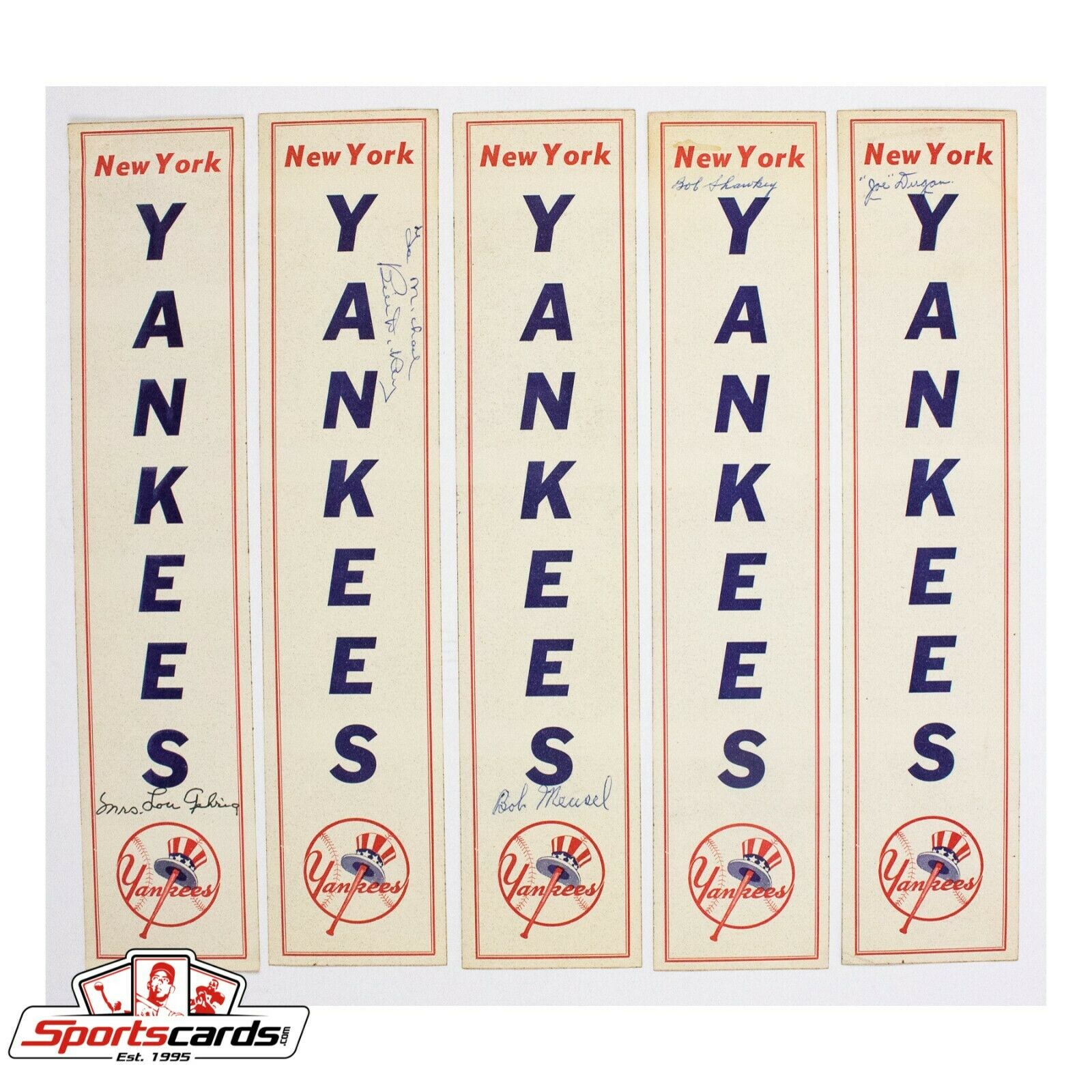 Lot of 5 New York Yankees Decals Signed Joe Dugan, Mrs. Lou Gehrig  2.5x12