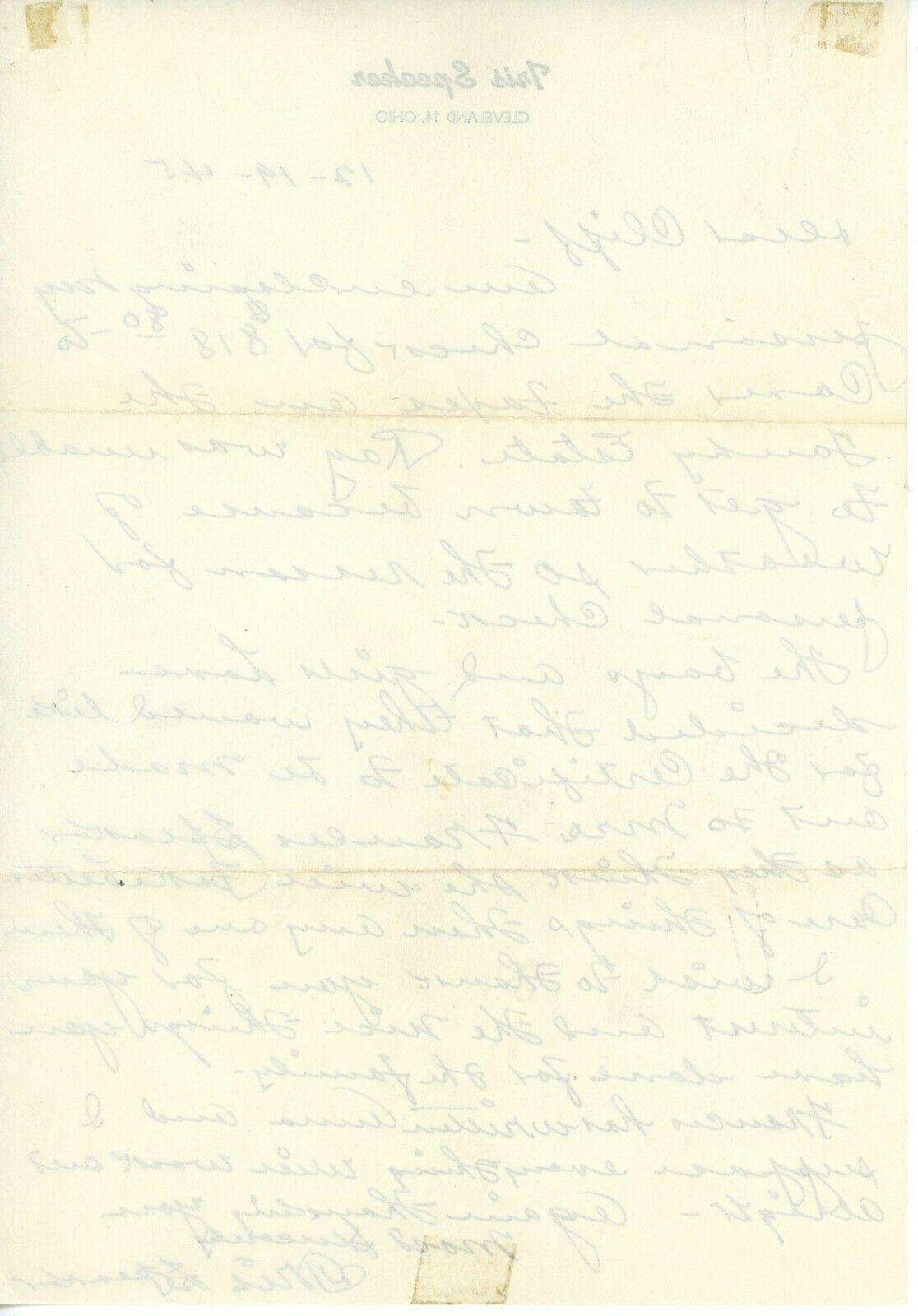 Tris Speaker 1945 Signed & Handwritten Letter Beckett BAS LOA