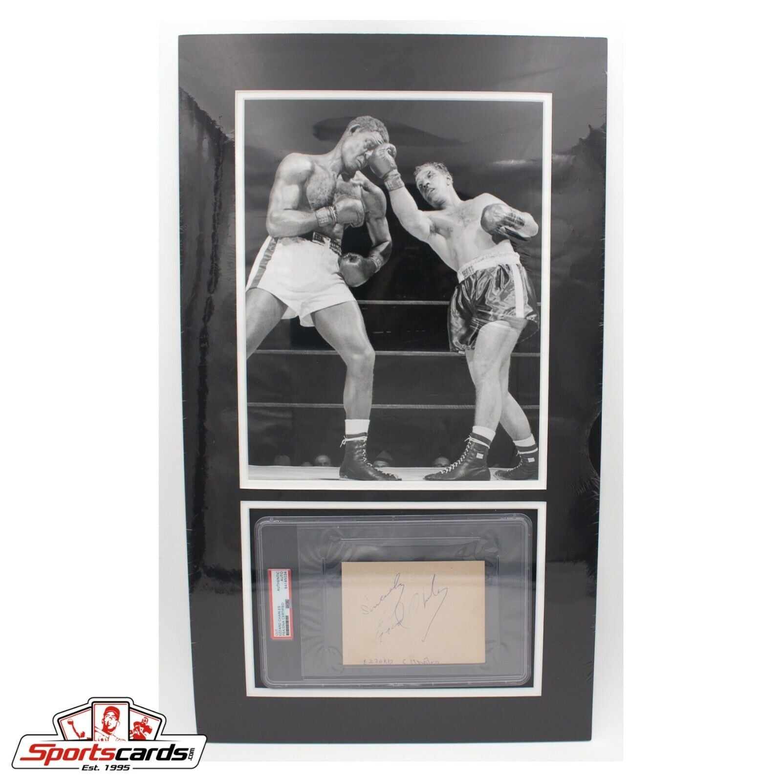 Ezzard Charles PSA/DNA Signed Cut Album Page Matted w/ 11x14 Photo 15x26 overall