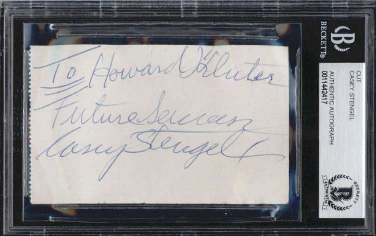Casey Stengel D.1975 New York Yankees Signed Cut BAS