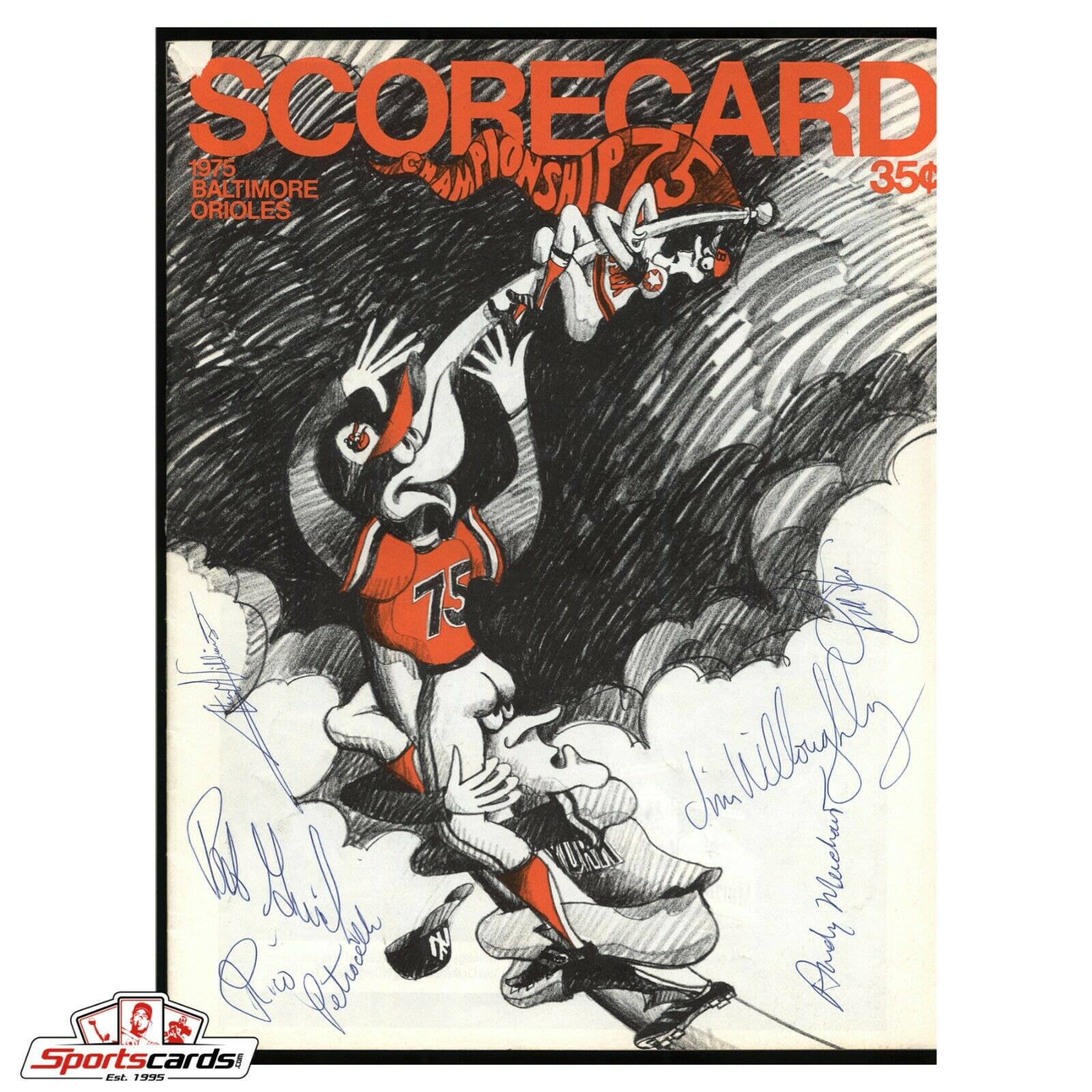1975 Orioles vs Red Sox Signed Scorecard Program Grich Lynn Rice