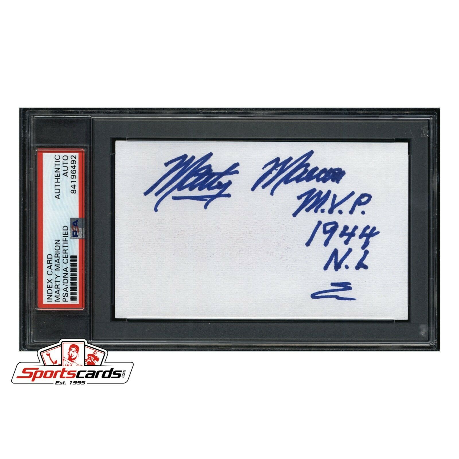 Marty Marion Signed 3x5 Index Card St. Louis Cardinals PSA/DNA Authentic Auto
