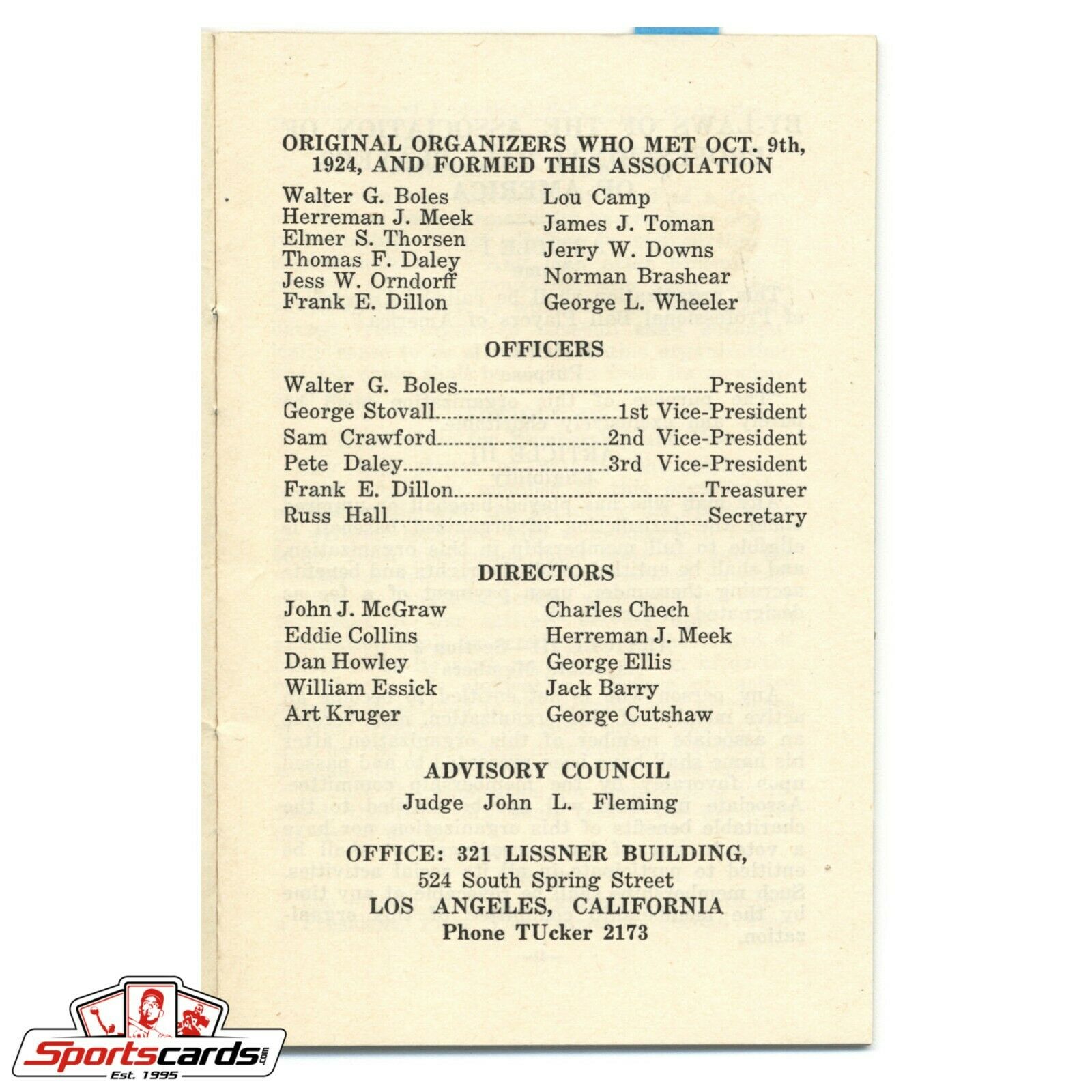Association of Professional Ball Players 1924 Constitution and By-Laws Booklet
