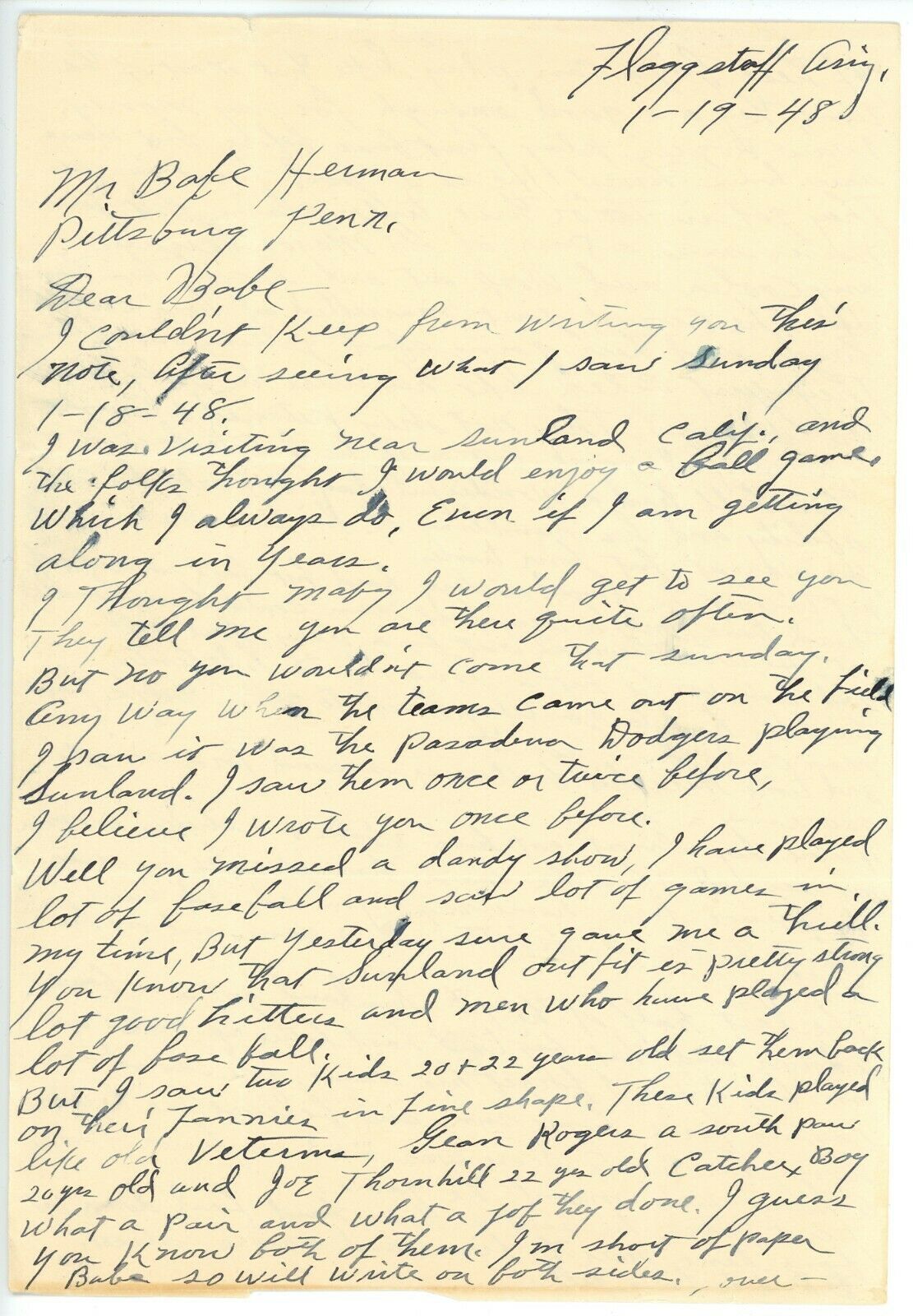 HOFer Alex Pompez 1948 Handwritten Letter to Babe Herman JSA & PSA LOA