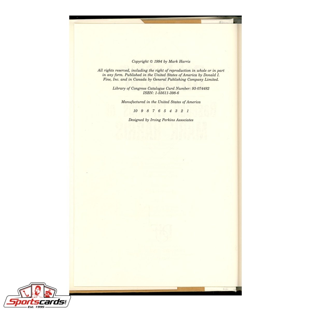 Diamond: Baseball Writings of Mark Harris 1st Edition Hardcover Book with Dust Jacket