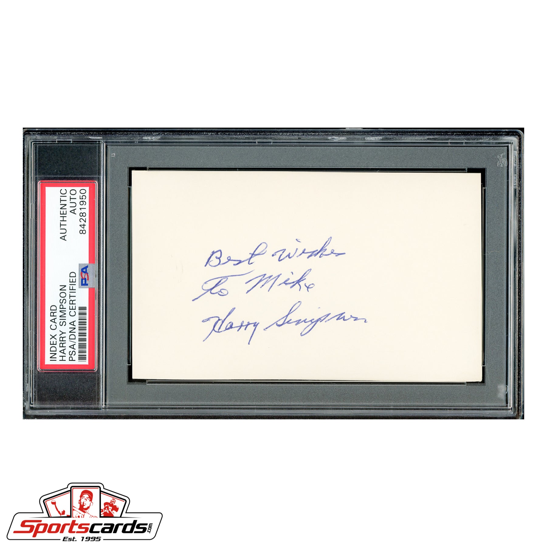 Harry Simpson (d. 1979) Signed Auto 3x5 Index Card - PSA/DNA