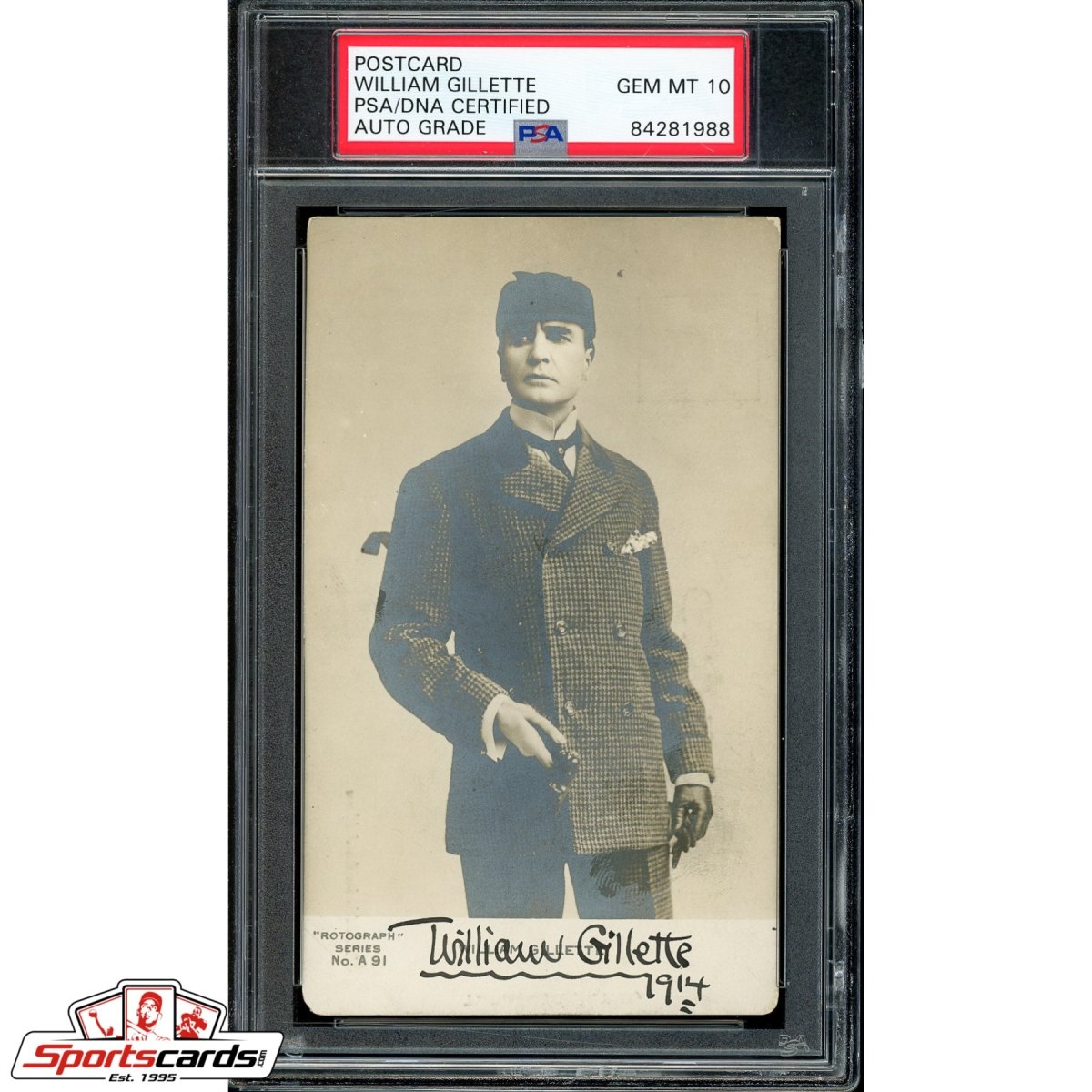 Rare William Gillette Signed Postcard Photograph as Sherlock Holmes PSA Gem Mint 10