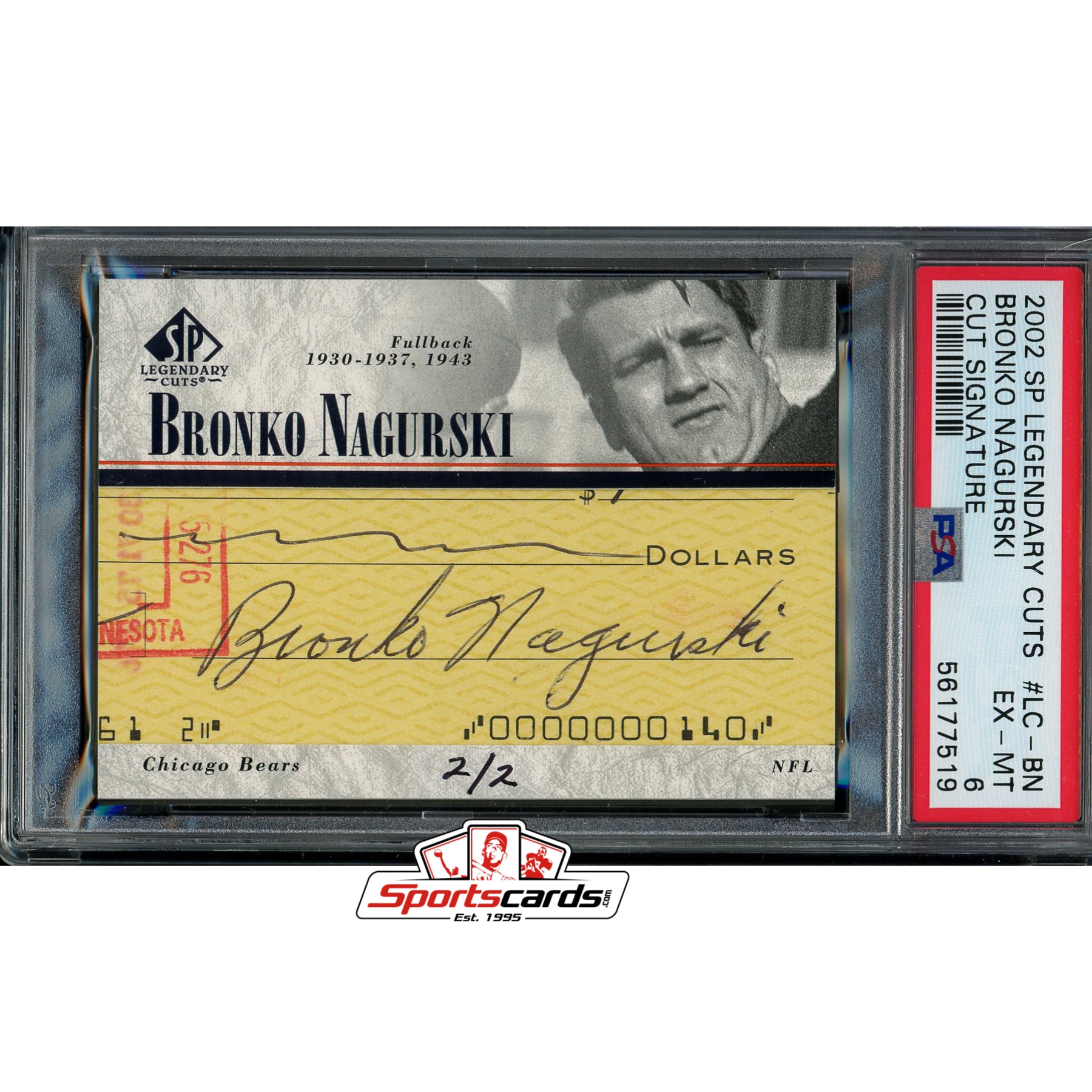 2002 SP Legendary Cuts Bronko Nagurski Cut Signature Auto PSA #LC-BN 2/2 Bears