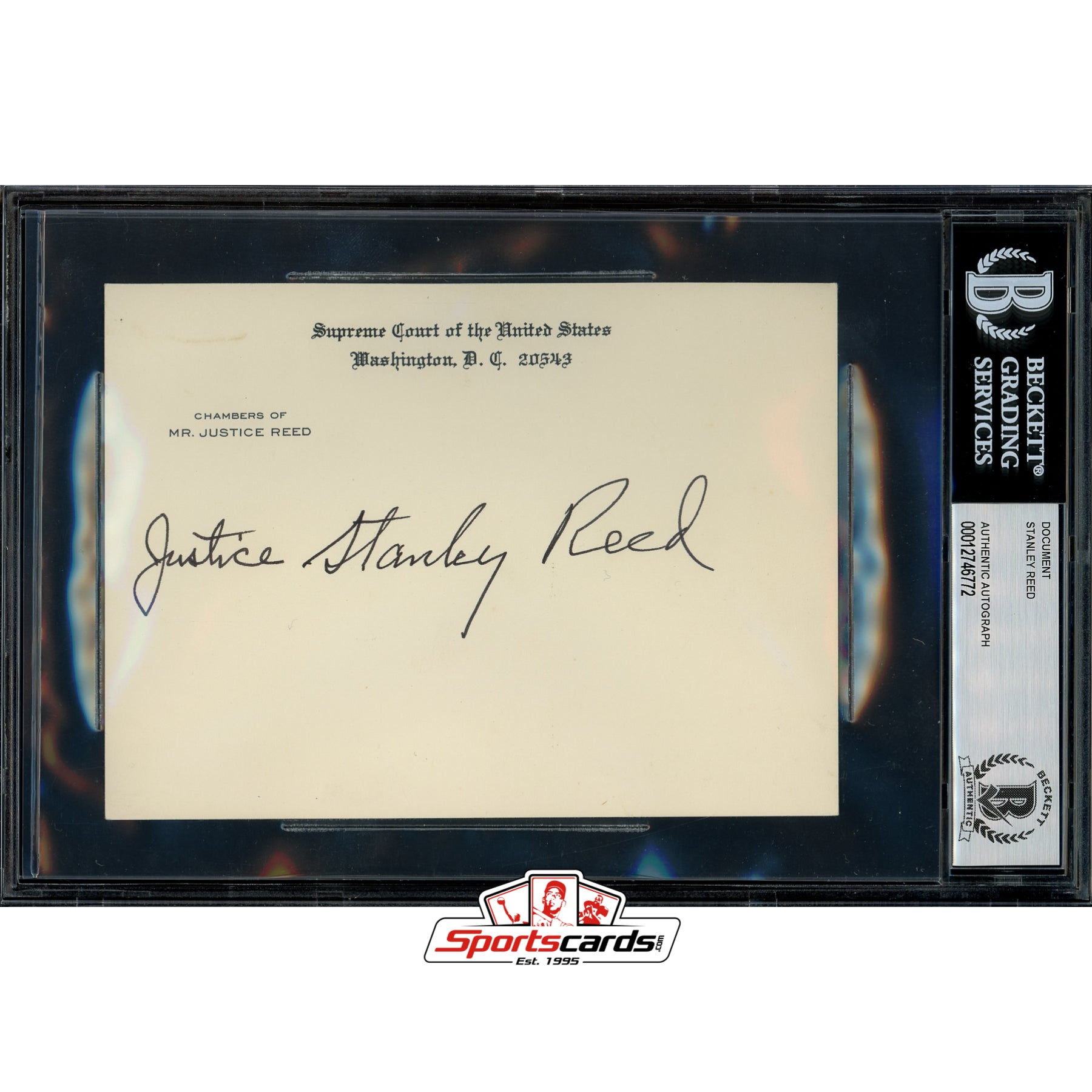 Stanley Reed (d.1980) Auto Signed Supreme Court Card Beckett BAS