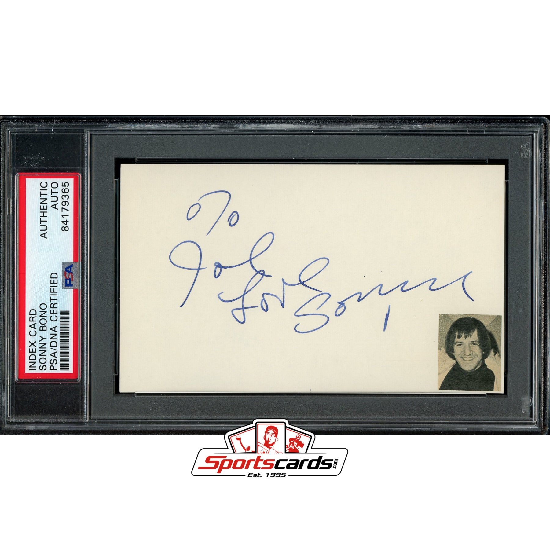 Sonny Bono (d.1998) Signed Auto 3x5 Index Card PSA/DNA Sonny & Cher