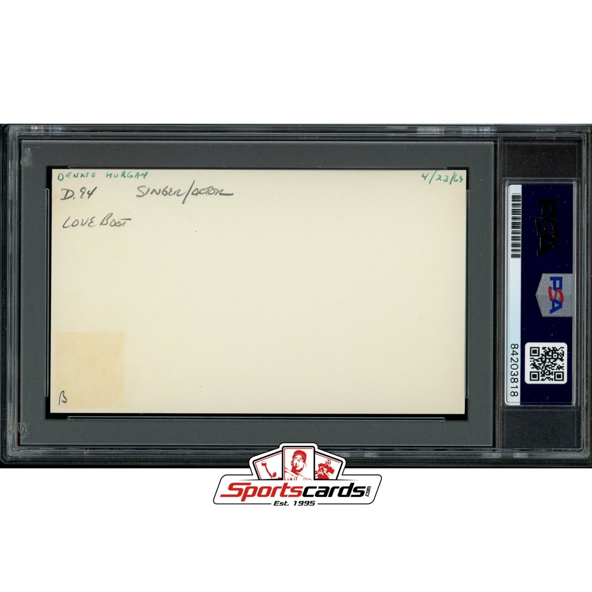 Dennis Morgan (d.1994) Signed Auto 3x5 Index Card PSA/DNA Actor