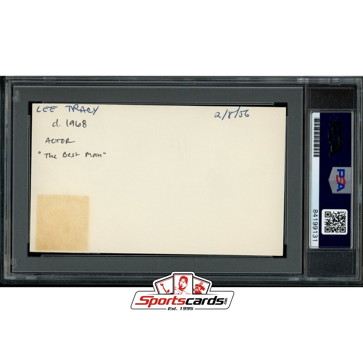 Lee Tracy (d.1968) Signed Auto 3x5 Index Card PSA/DNA Actor The Best Man