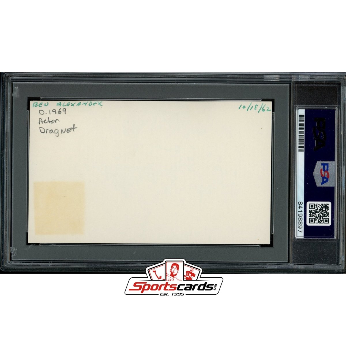 Ben Alexander (d.1969) Signed Auto 3x5 Index Card PSA/DNA Actor Dragnet