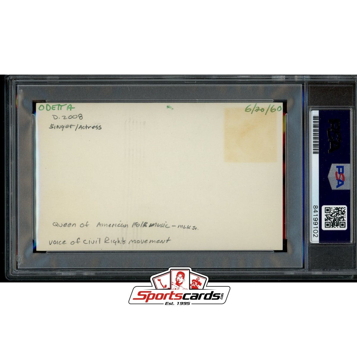 Odetta (d.2008) Signed Auto 3x5 Index Card PSA/DNA Singer