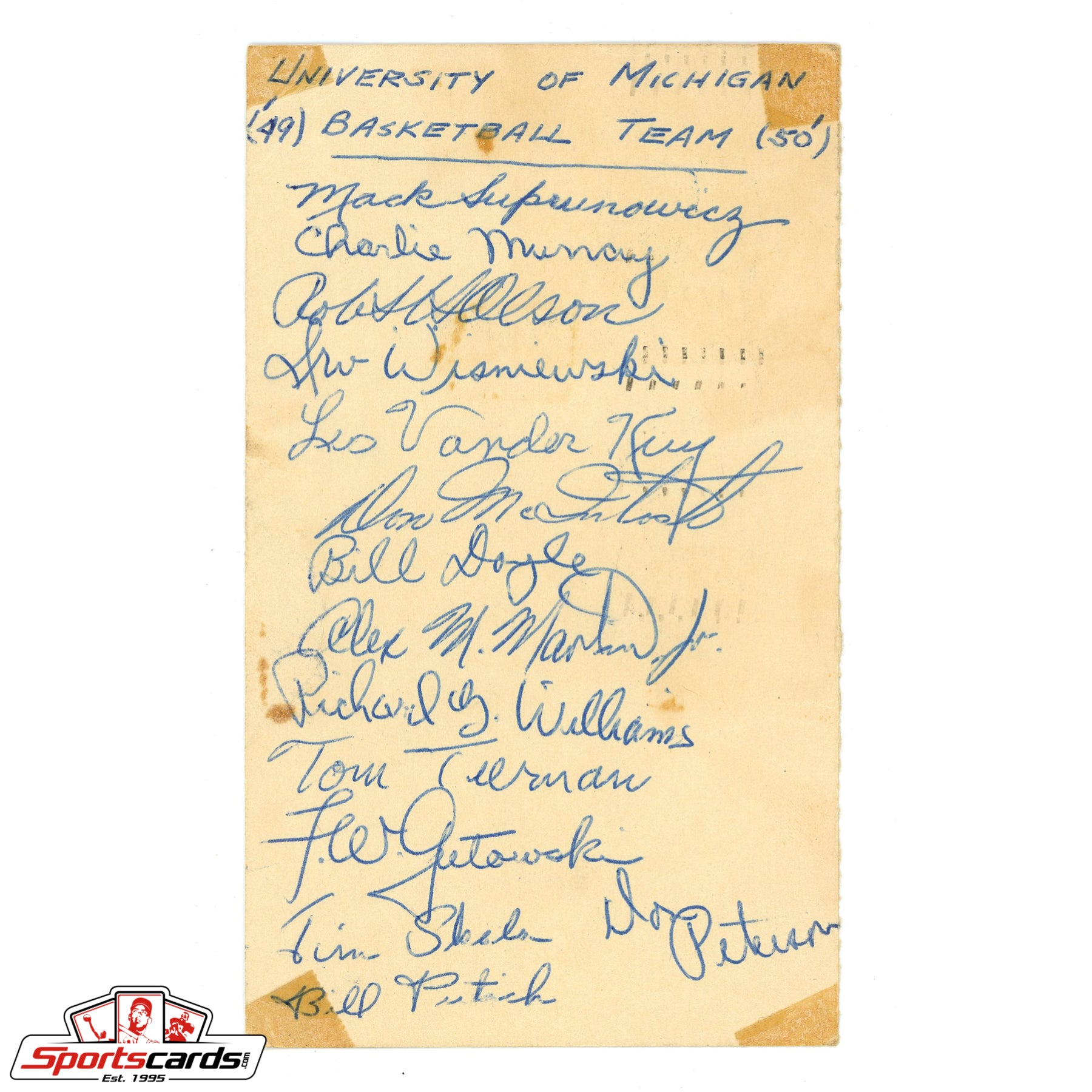 1949/50 University of Michigan Basketball Team Autographed Signed GPC