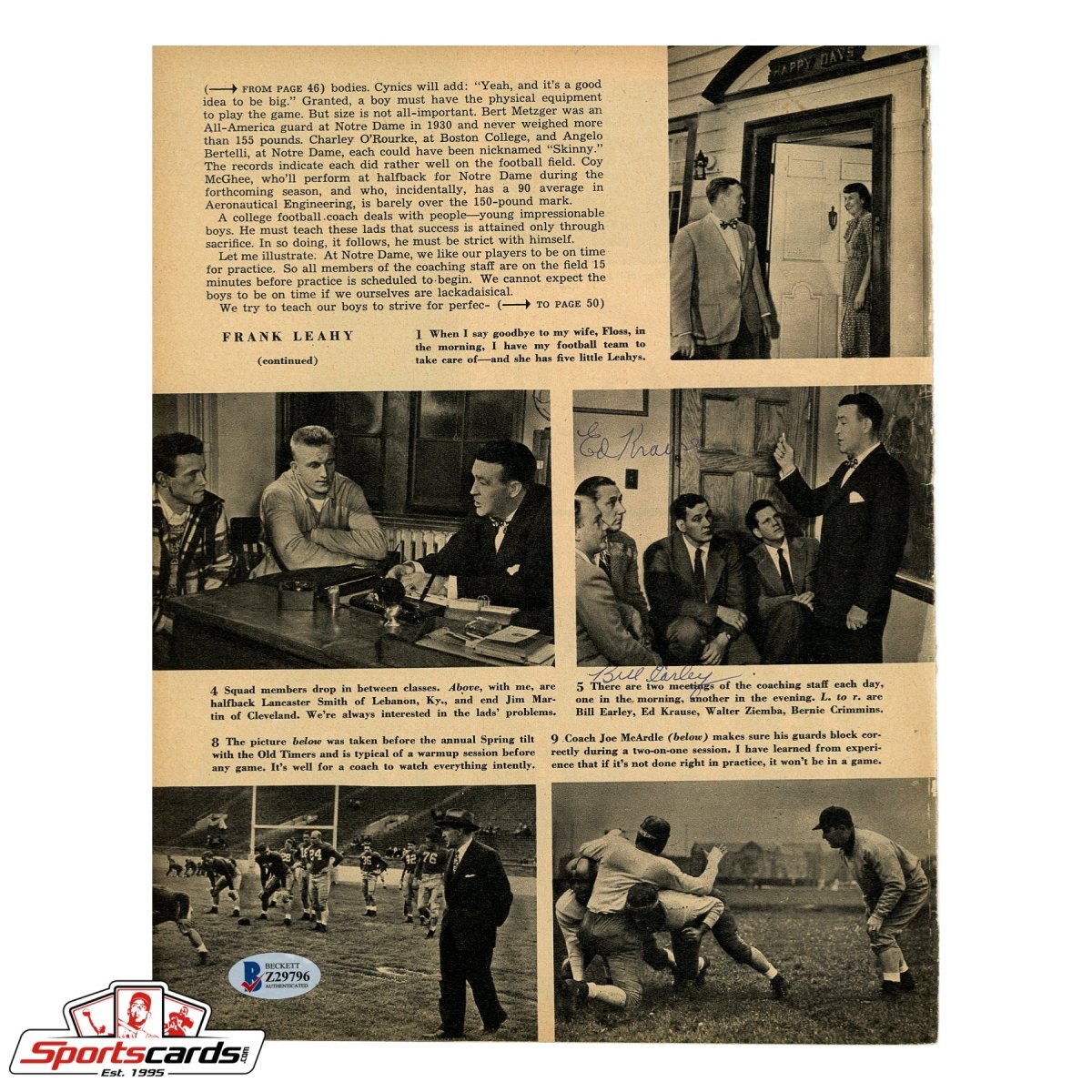 Ed Moose Krause &amp; Bill Earley Signed Autographed Magazine Photo BAS