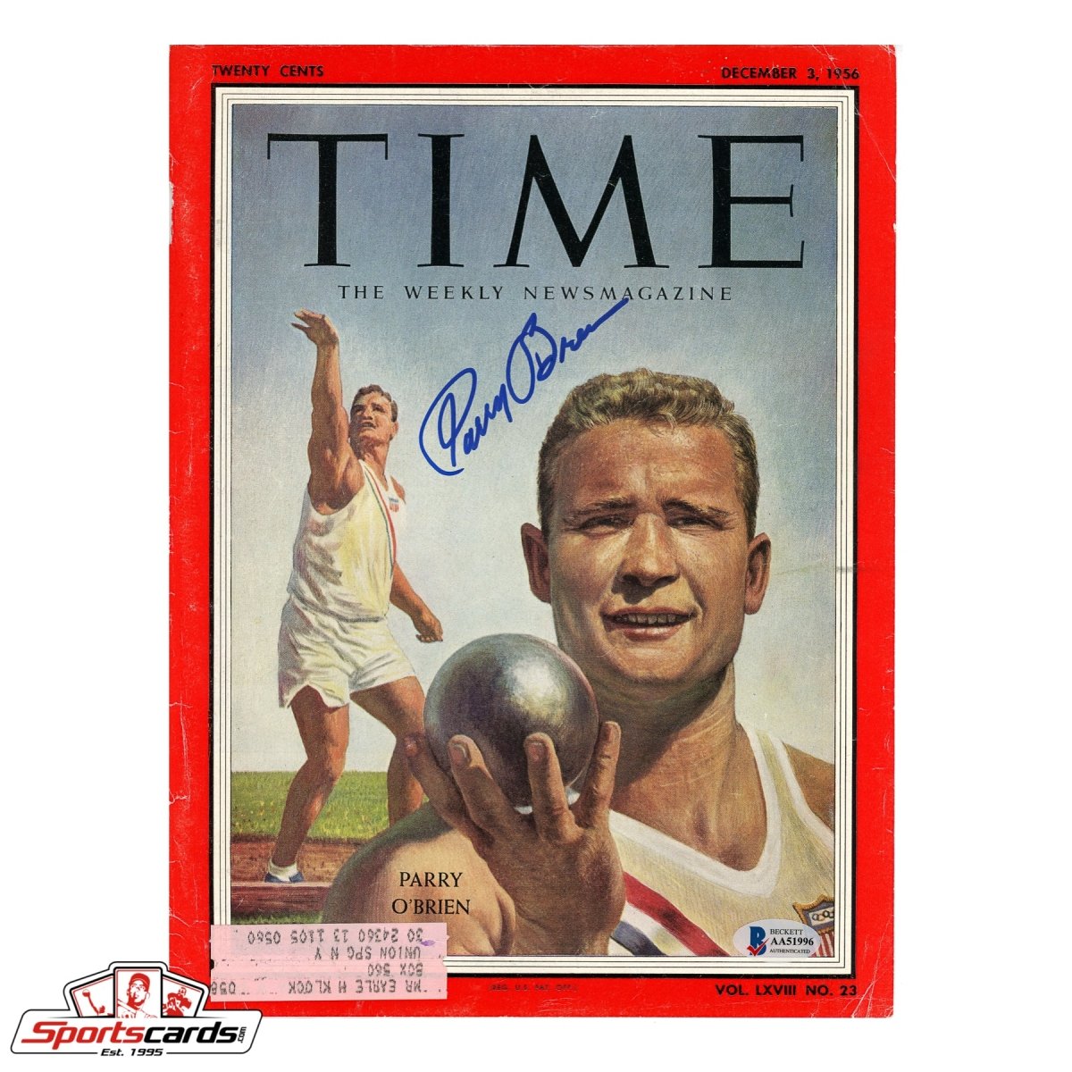 Parry O&#39;Brien (d.2007) Signed Autographed Magazine Cover BAS Olympics