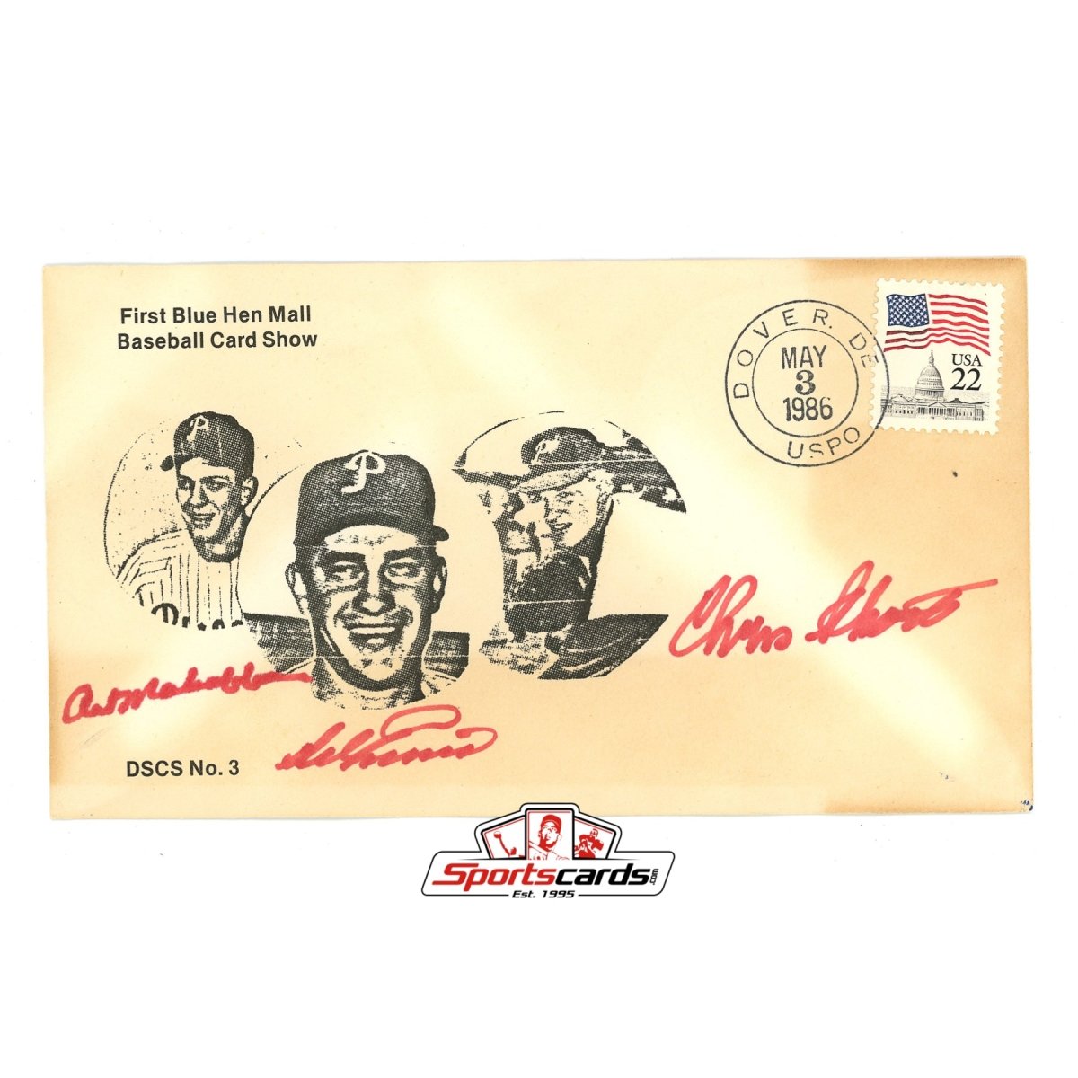 Del Ennis, Art Mahaffey &amp; Chris Short Signed Autographed Envelope JSA