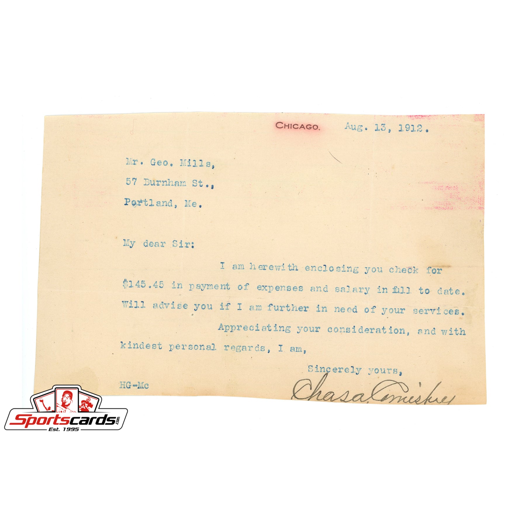 Charles Comiskey (d.1931) Signed Autographed Typed Letter JSA LOA
