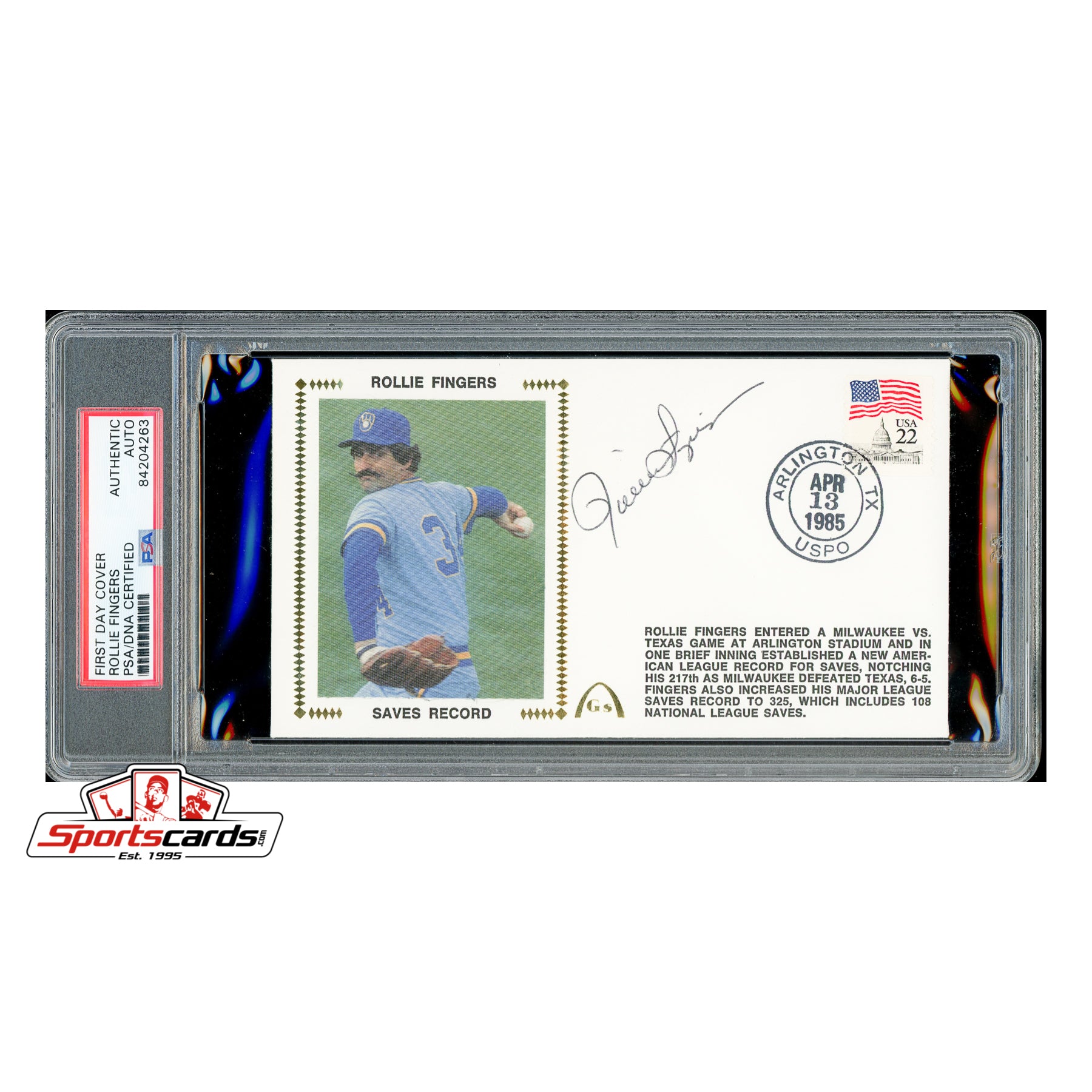 Rollie Fingers Signed Auto Saves Record Gateway Cover FDC PSA/DNA