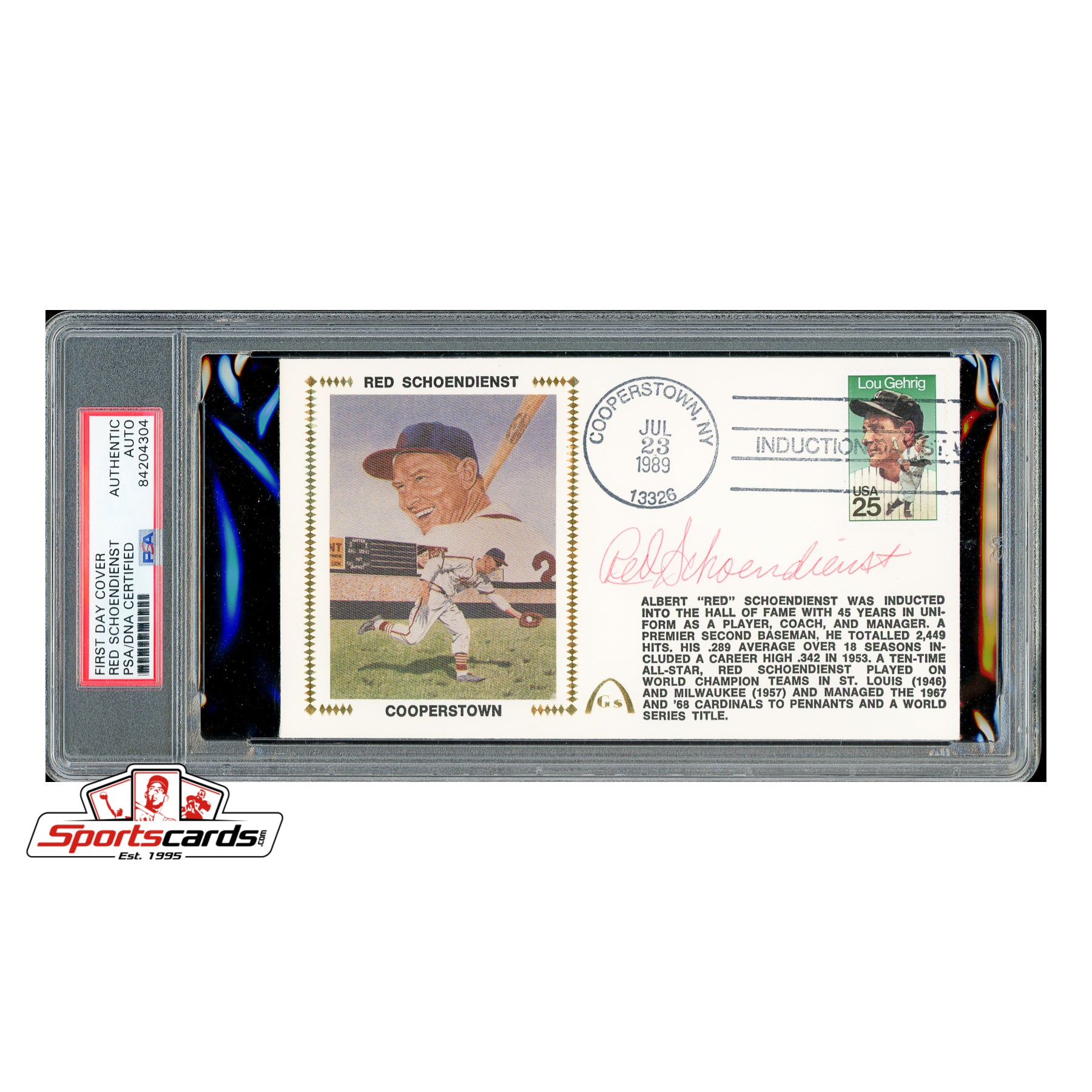 Red Schoendienst Signed Auto Cooperstown Gateway Cover FDC PSA/DNA