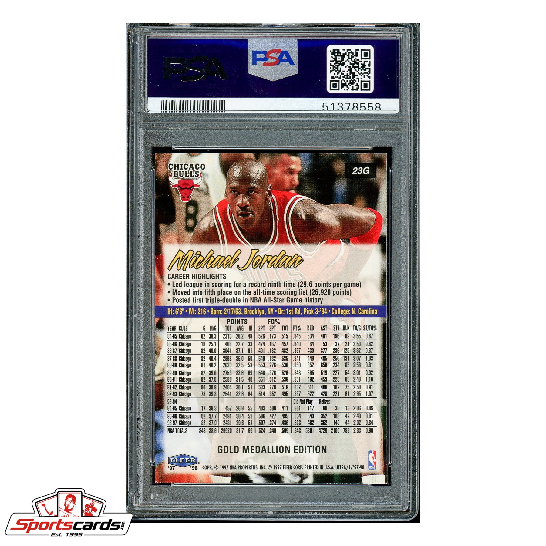 1997 Ultra #23G Michael Jordan Gold Medallion PSA MT 9