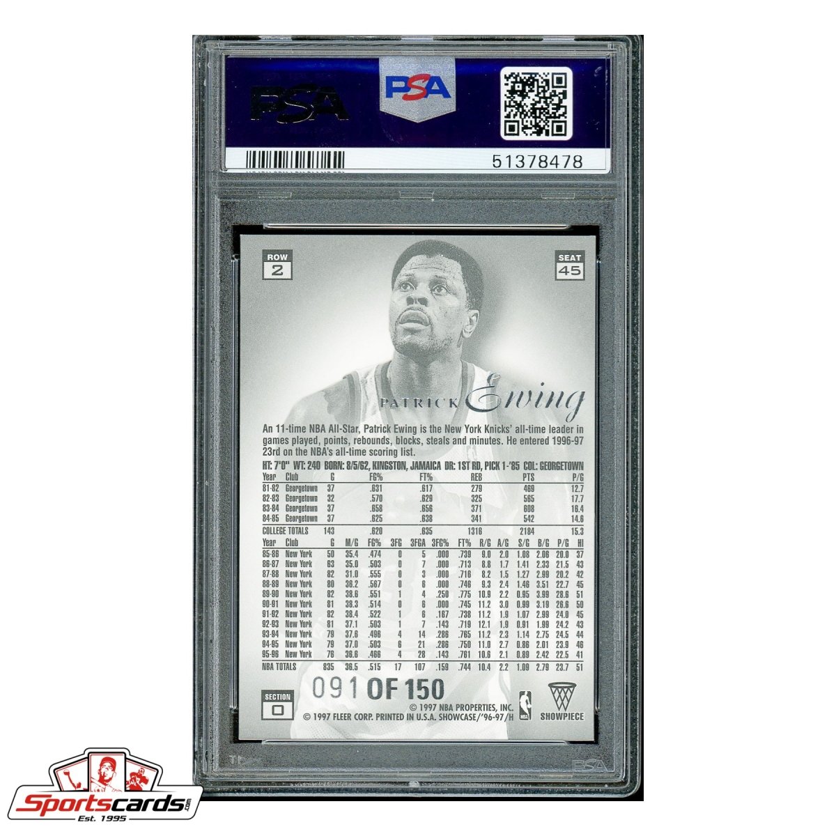 1996-97 Flair Showcase Row 2 Legacy Collection Patrick Ewing #45 PSA Mint 9 POP 2