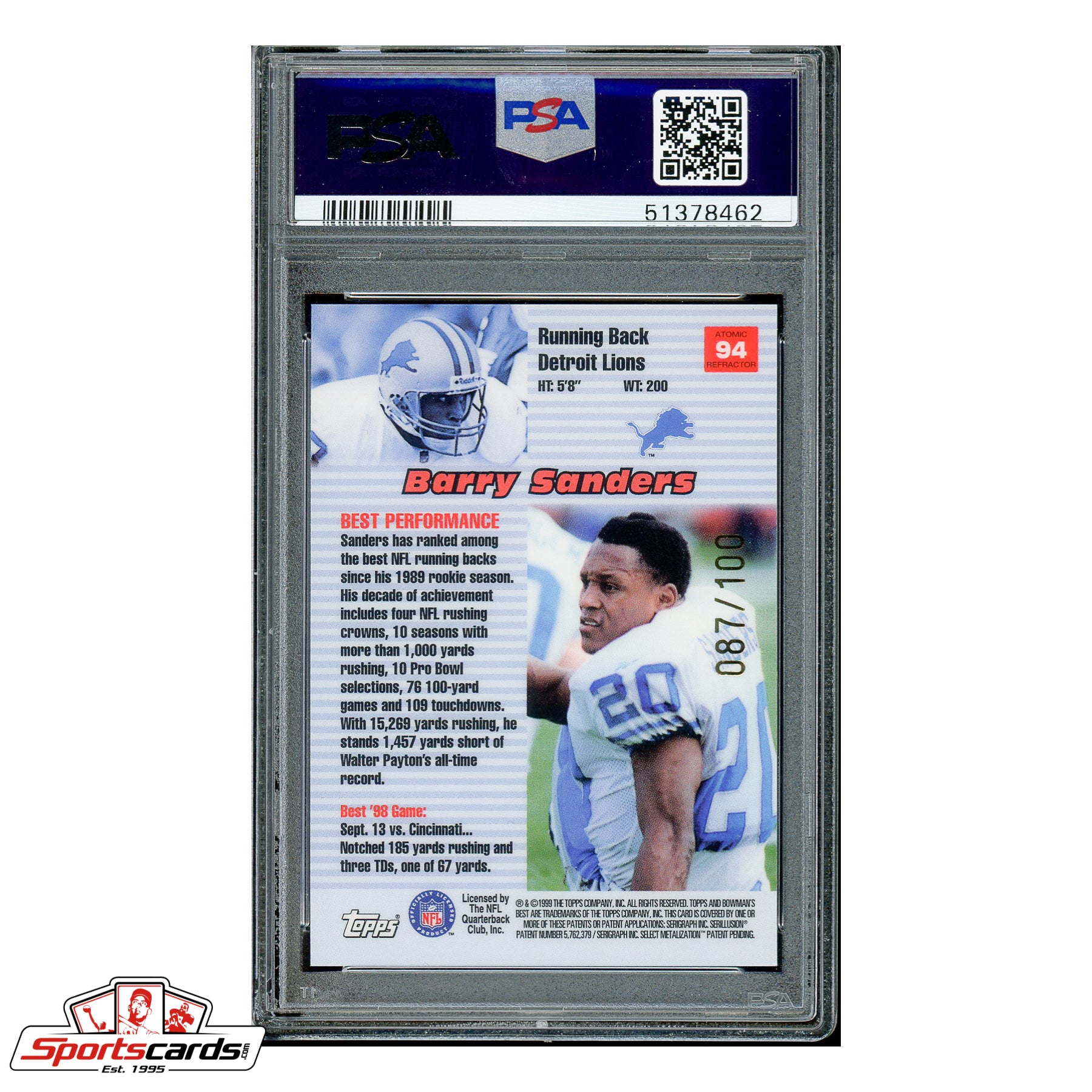 Barry Sanders 1999 Bowman's Best #94 Performers Detroit Lions