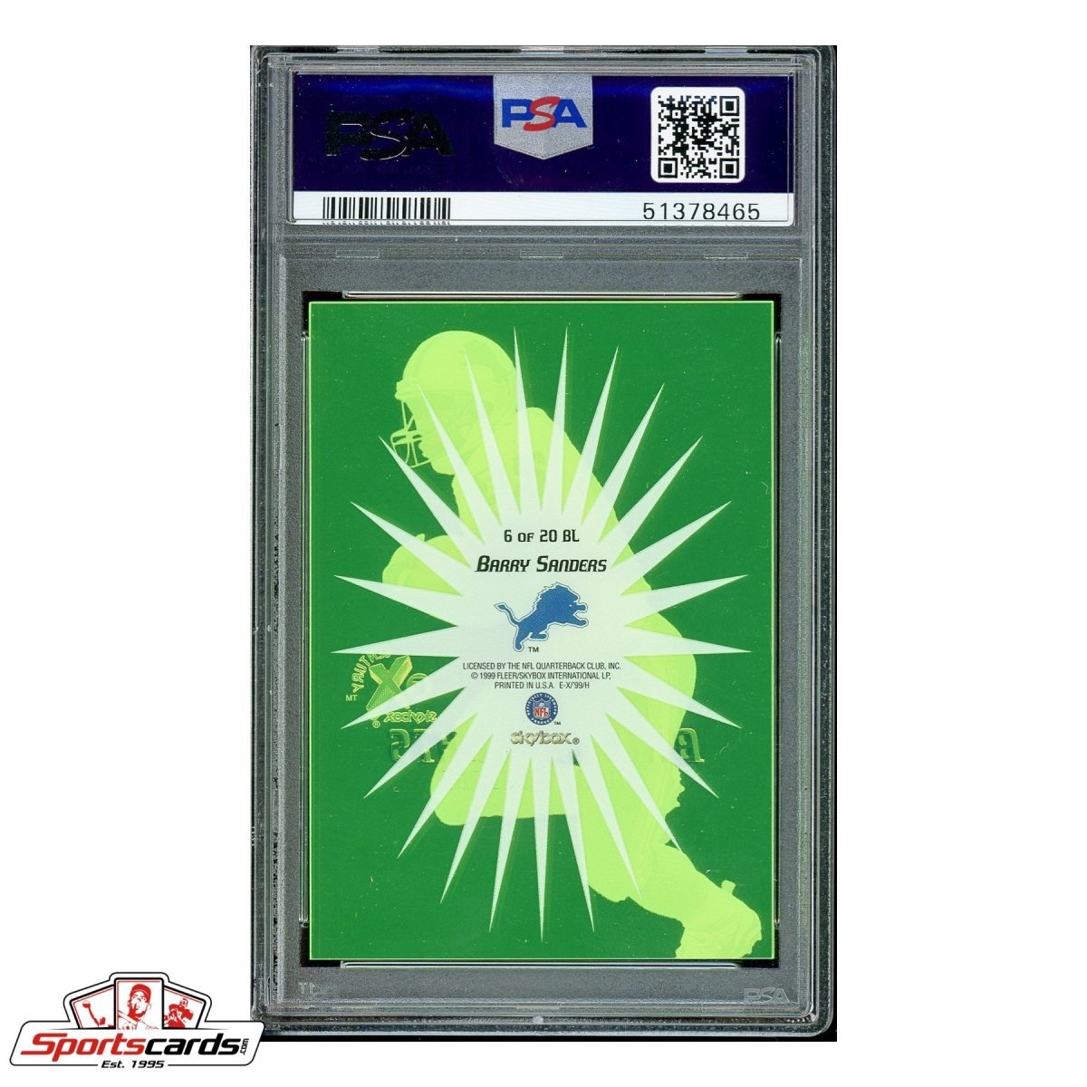 1999 Fleer E-X Century Barry Sanders Bright Lights #6 PSA Gem Mint 10