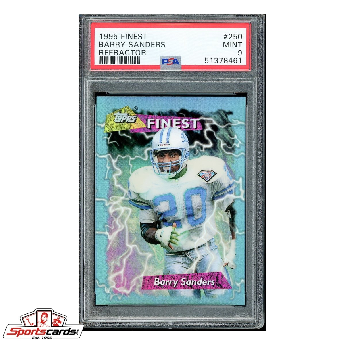 1995 Topps Finest Refractor #250 Barry Sanders PSA Mint 9 - POP 9