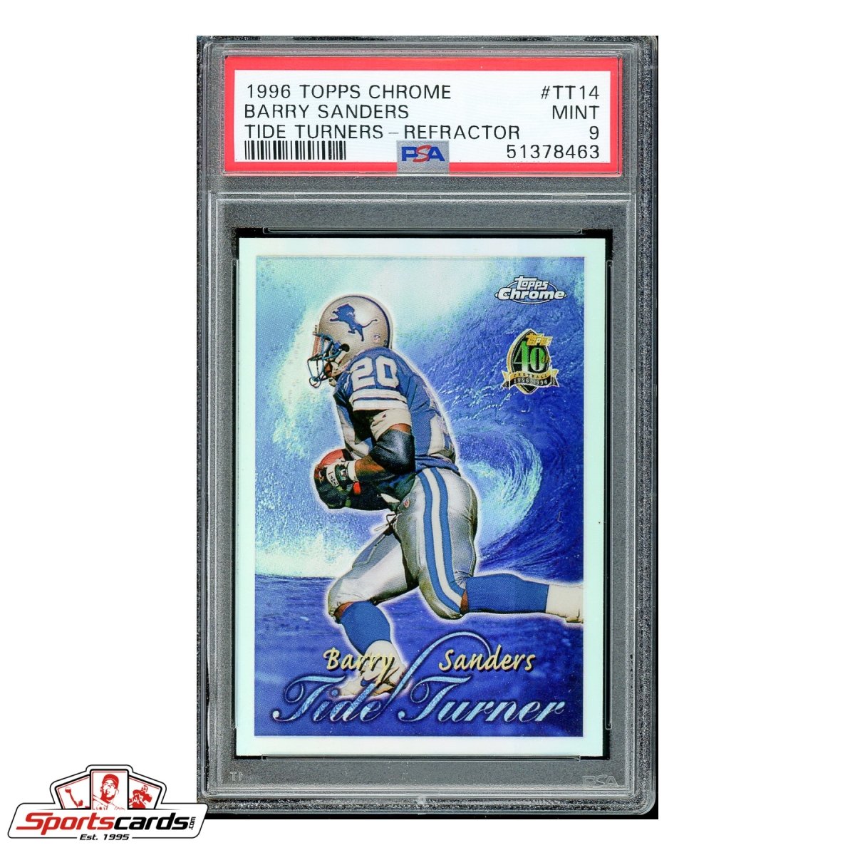 1996 Topps Chrome Tide Turners Refractor Barry Sanders TT14 PSA Mint 9 - POP 7