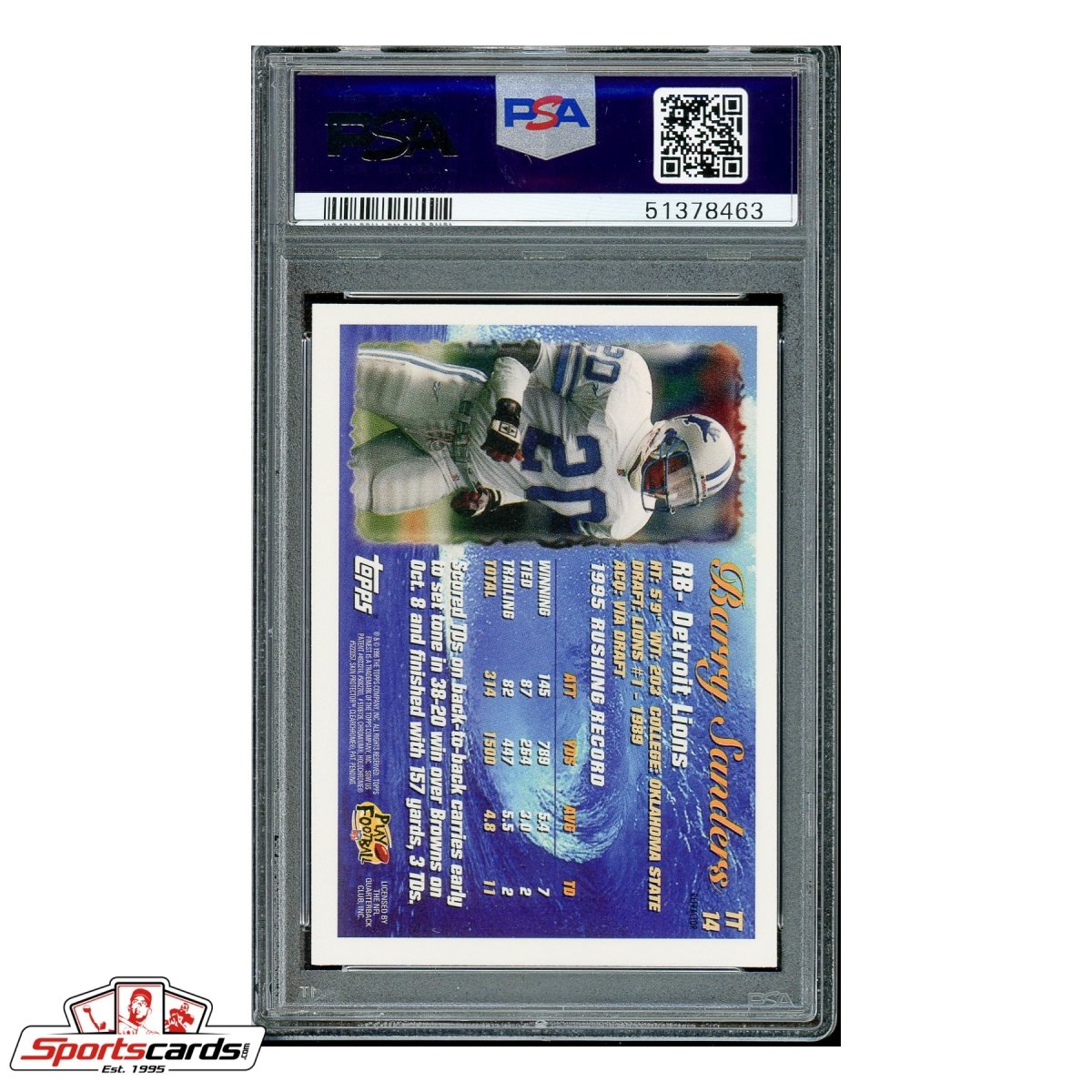 1996 Topps Chrome Tide Turners Refractor Barry Sanders TT14 PSA Mint 9 - POP 7