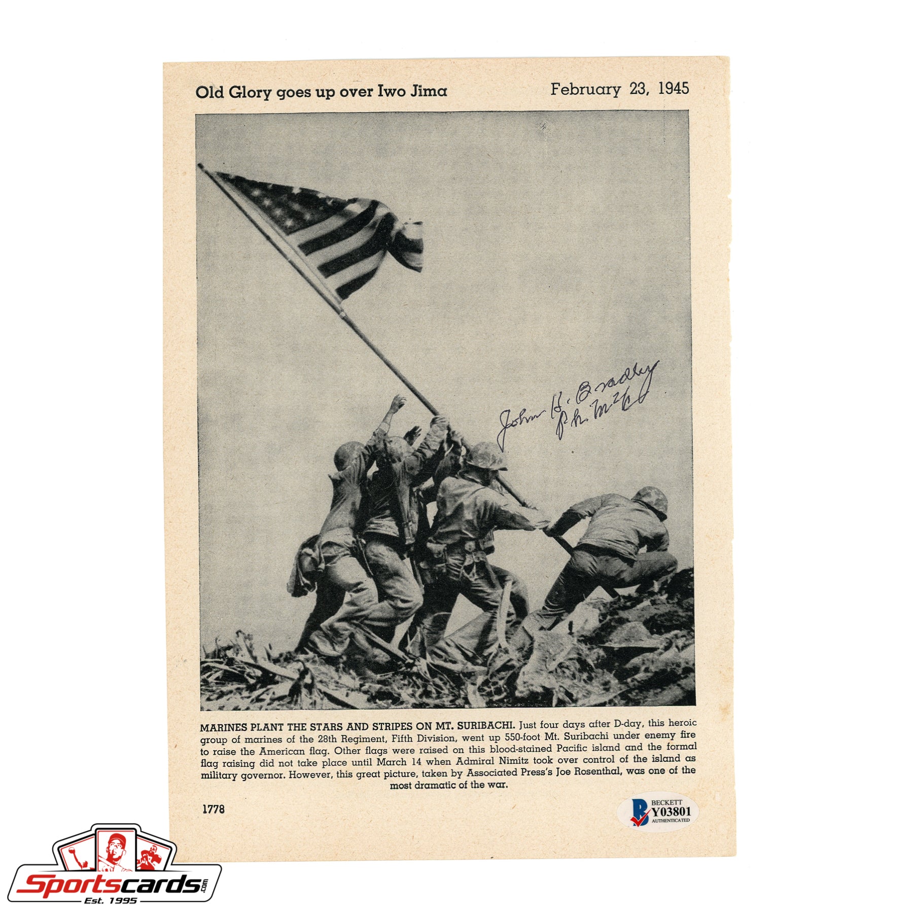 John H. Bradley Iwo Jima Flag Raising Signed Autographed Photograph