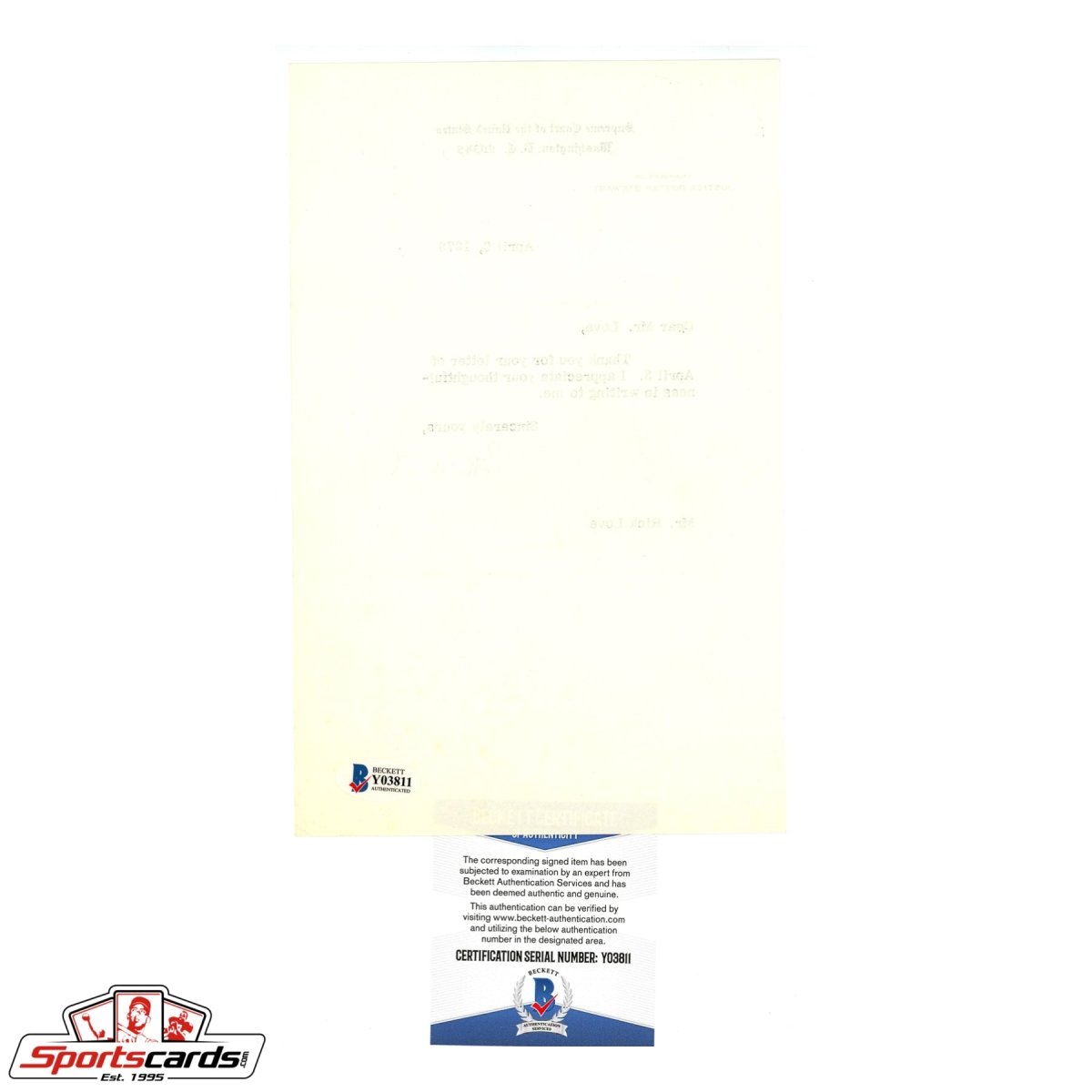 Supreme Court Justice Potter Stewart Signed Auto Typed Letter TLS