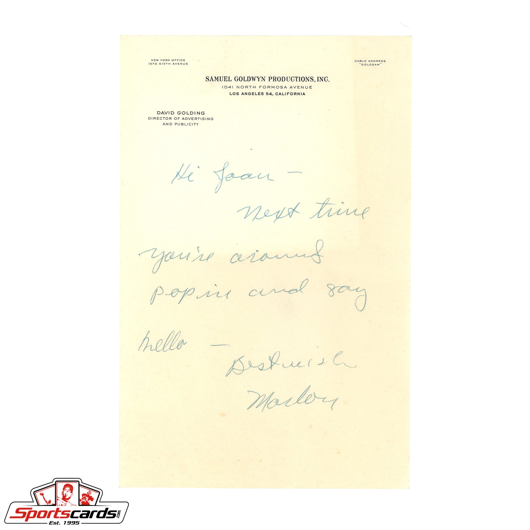 Legendary Actor Marlon Brando Signed Handwritten Letter Beckett BAS Authentic