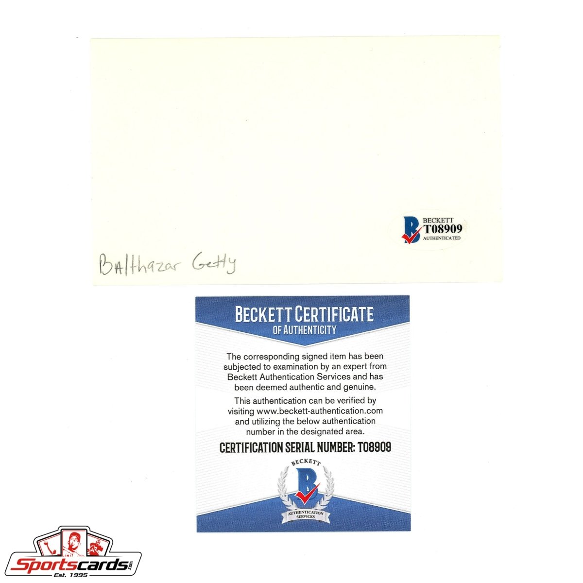 Actor Balthazar Getty Signed Auto 3x5 Index Card Beckett BAS Authentic