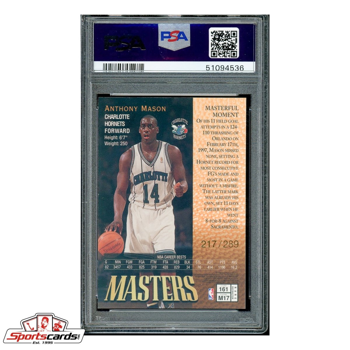 1997-98 Topps Finest #161 Anthony Mason Gold Refractor #/289 PSA Gem Mint 10 POP 3