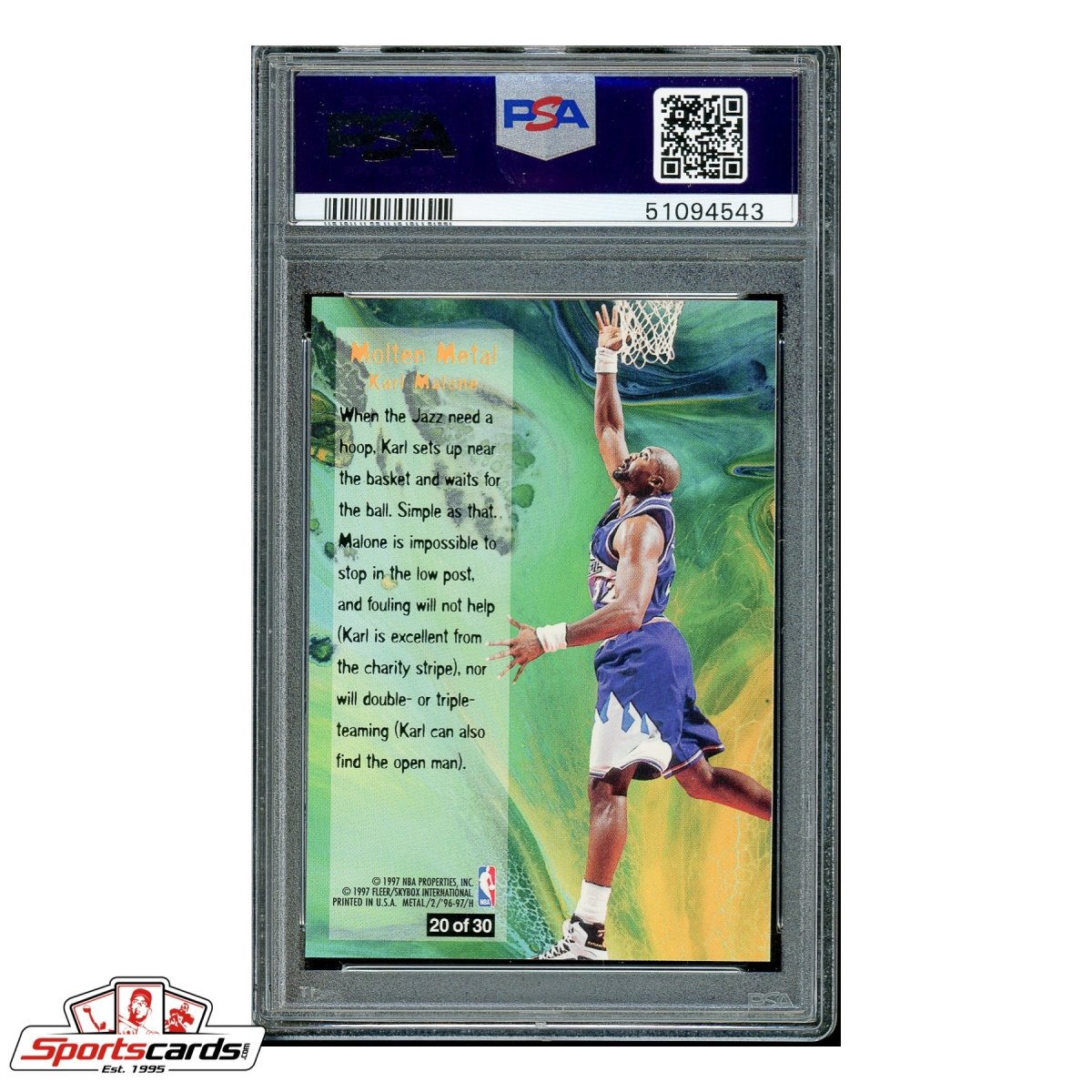 1996-97 Fleer Metal Molten Metal #20 Karl Malone PSA Gem Mint 10 POP 1