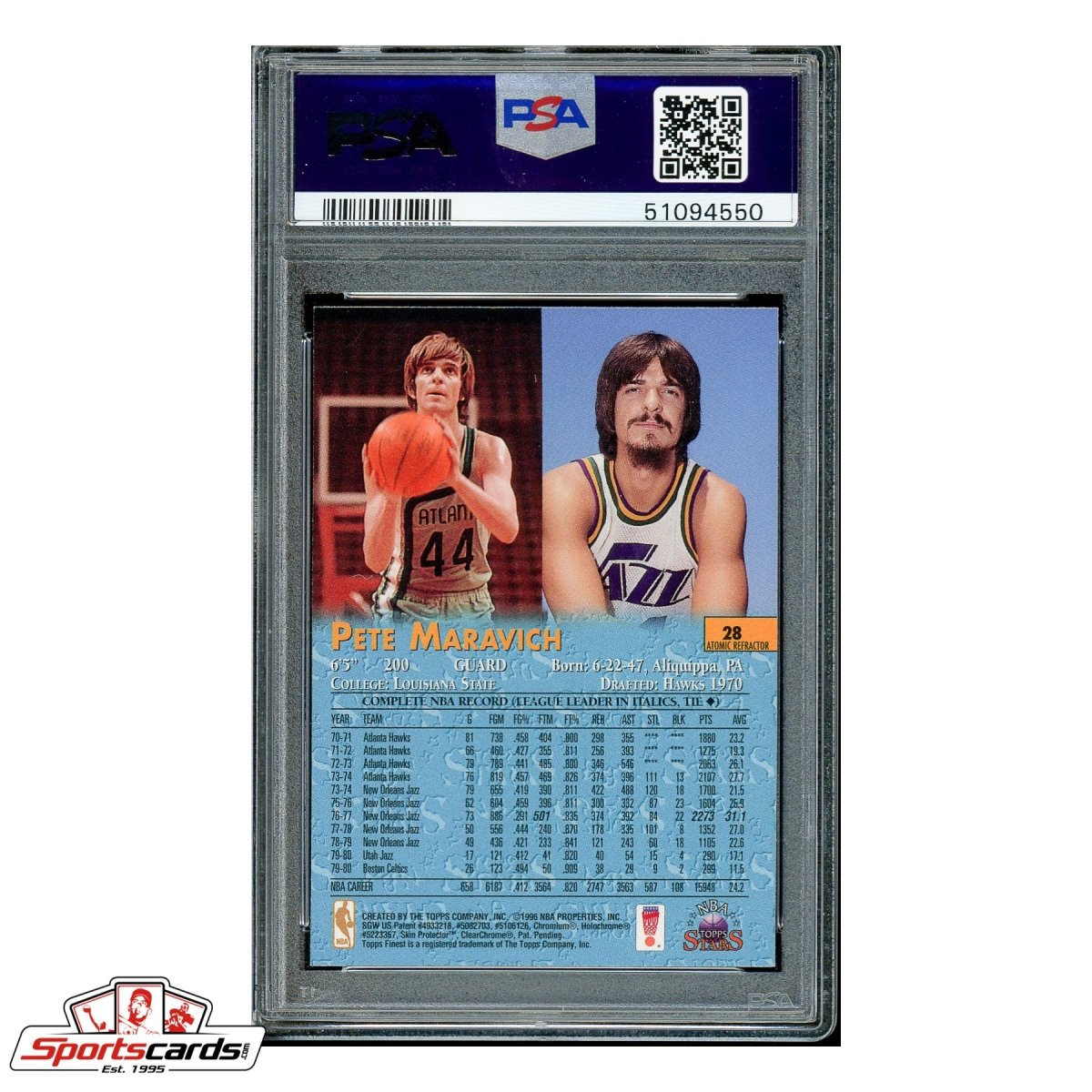 1996-97 Topps NBA Stars Pete Maravich Finest Atomic Refractor PSA Gem Mint 10